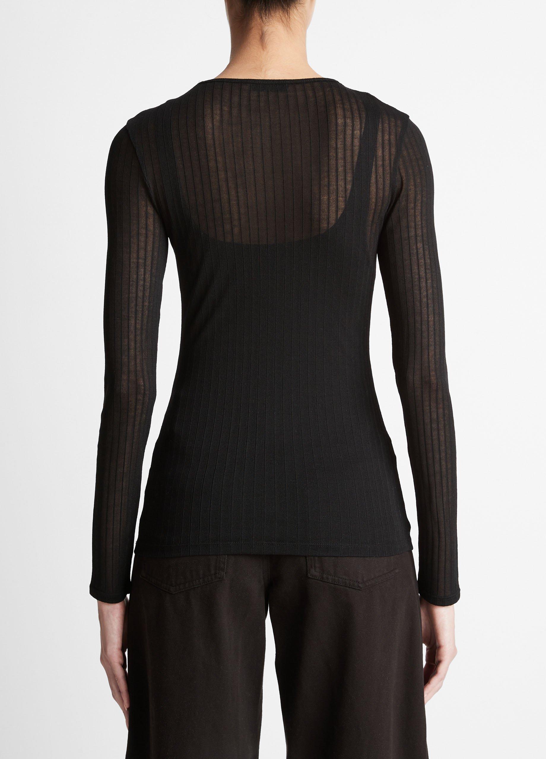 Sheer Long-Sleeve Crew Neck Top in Long Sleeve