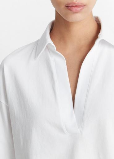 Easy Pima Cotton Long-Sleeve Polo Shirt, Optic White, Size L | Vince