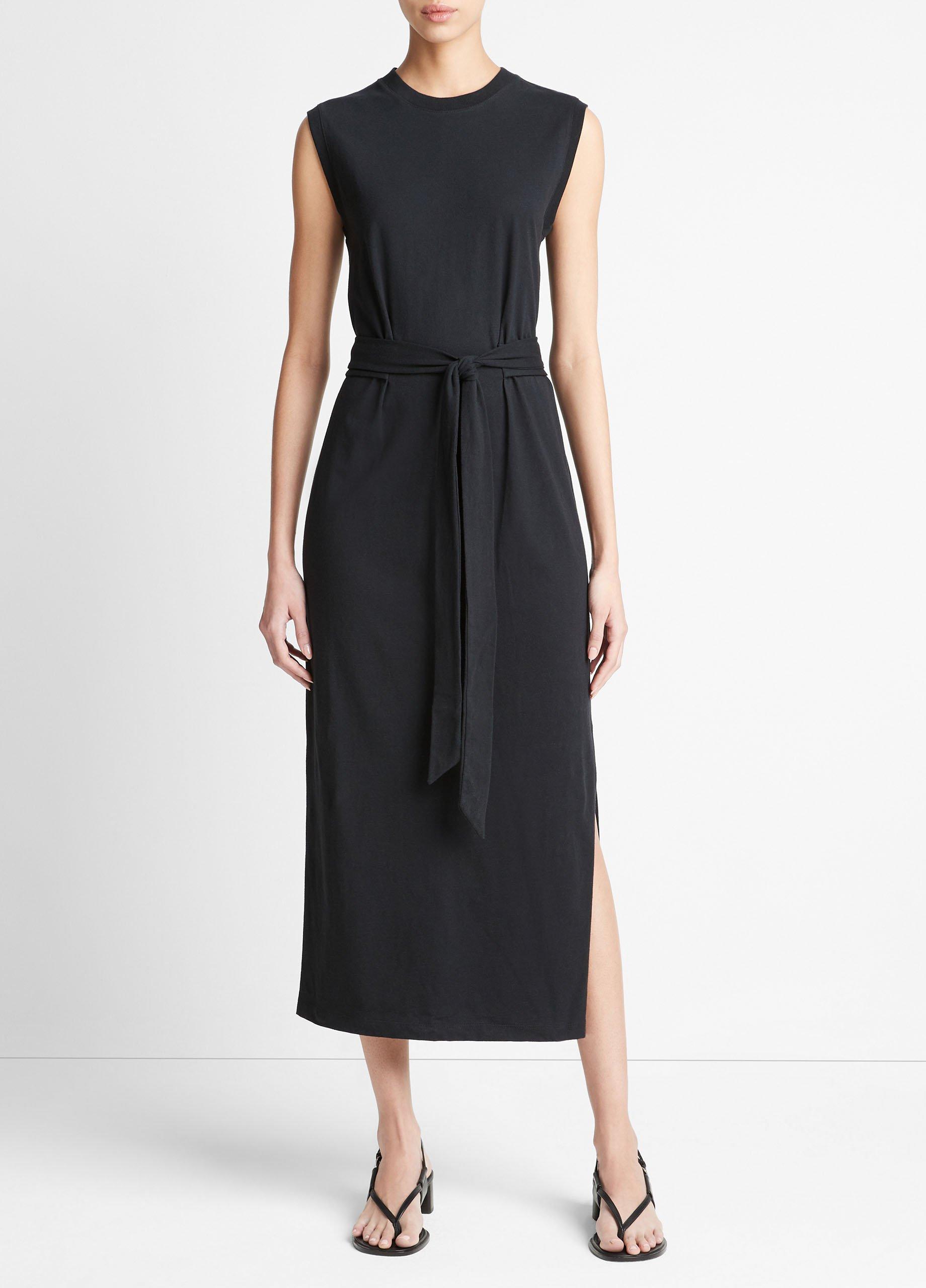 빈스 Vince Cotton Sleeveless Wrap Dress,BLACK