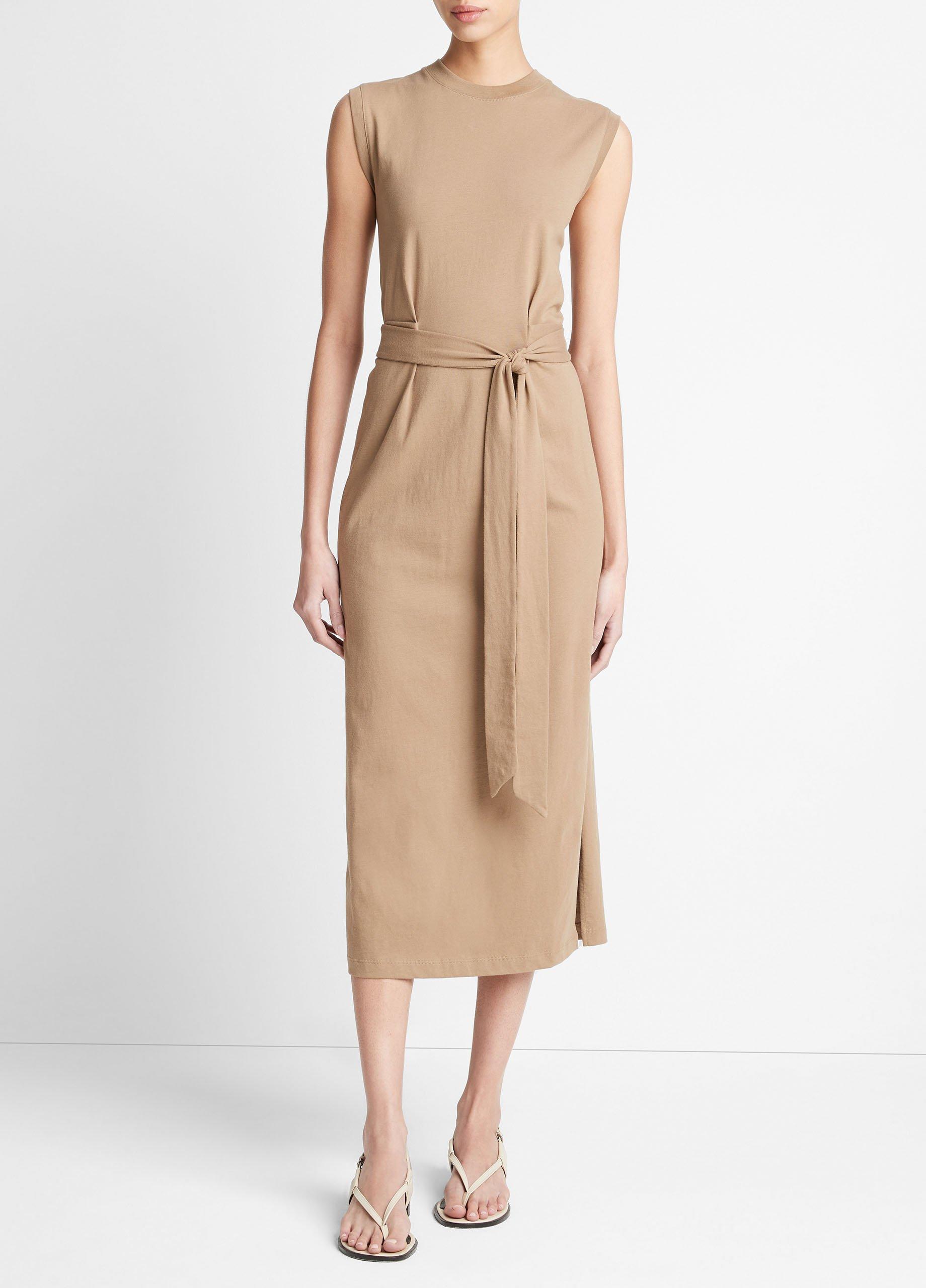 빈스 Vince Cotton Sleeveless Wrap Dress,SHALE