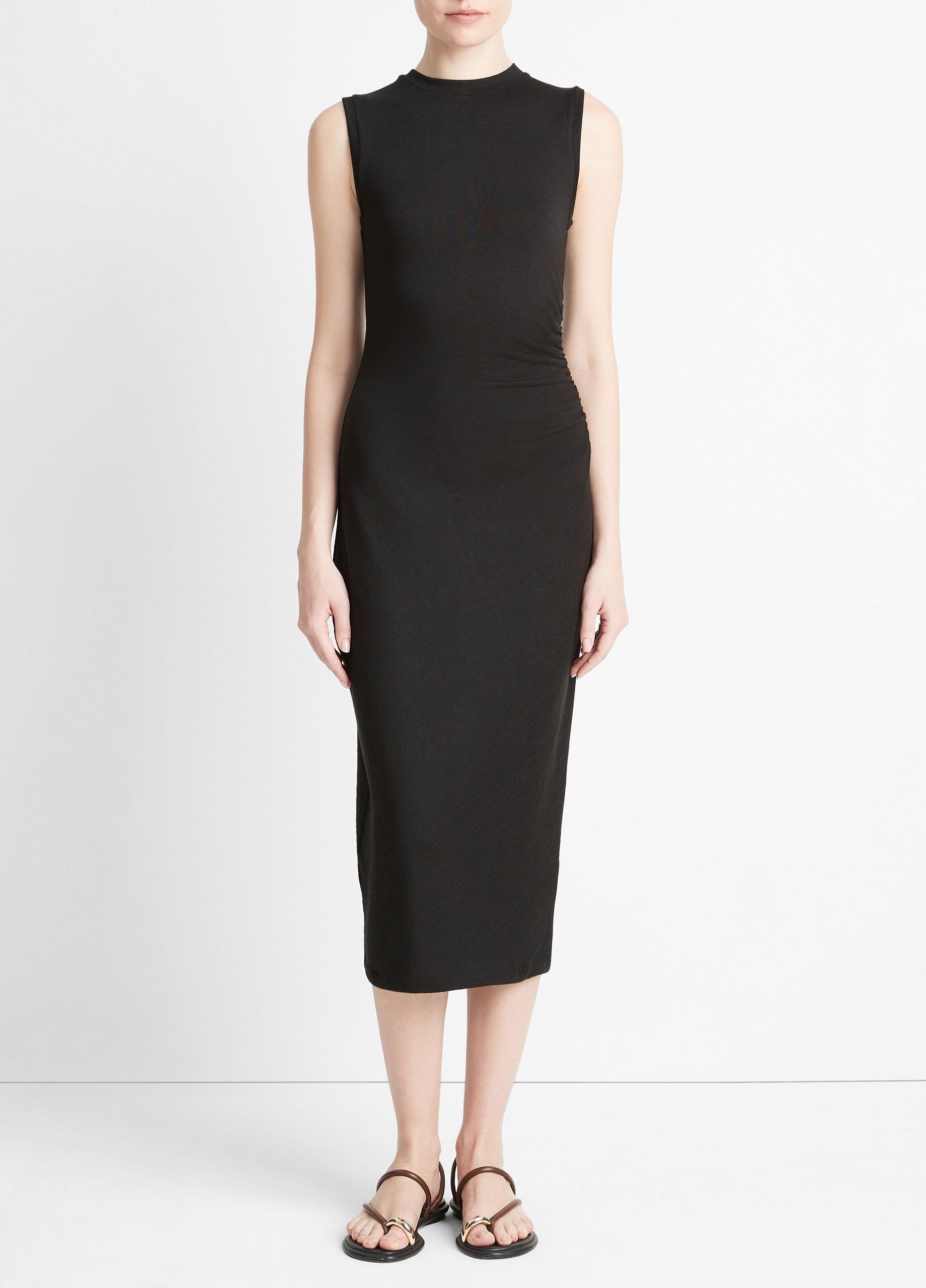 빈스 Vince Sleeveless Gathered-Waist Dress,BLACK