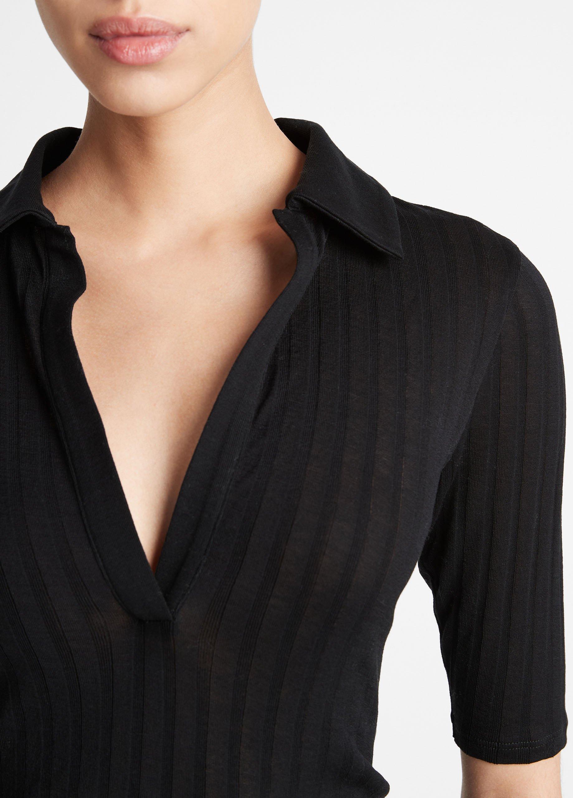 ヴィンス Vince Cap Sleeve Polo レディース シャツ トップス Black Silk Shaped Collar Cap Sleeve Blouse in Vince Products Women