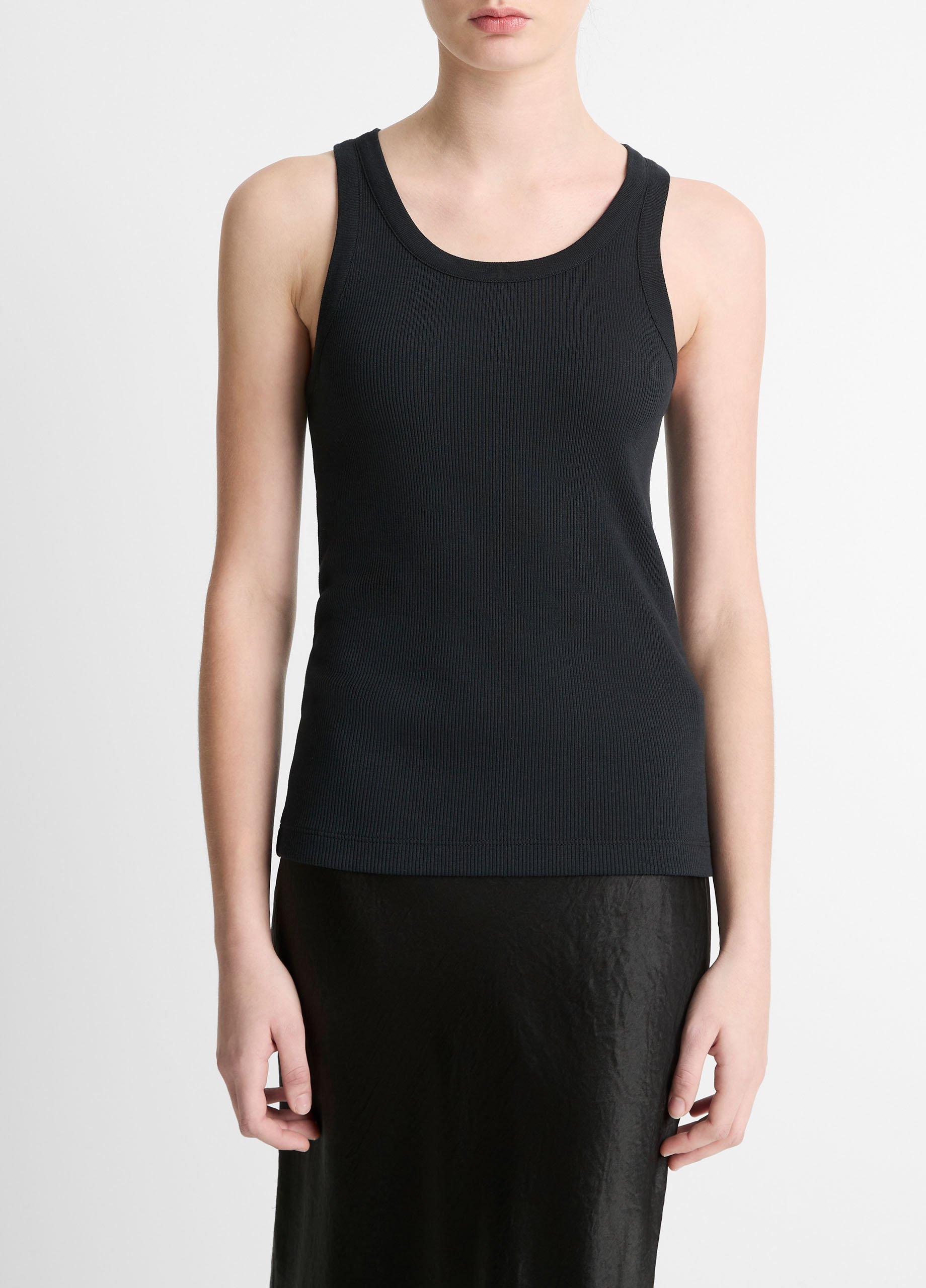 빈스 Vince Ribbed Scoop-Neck Tank,BLACK