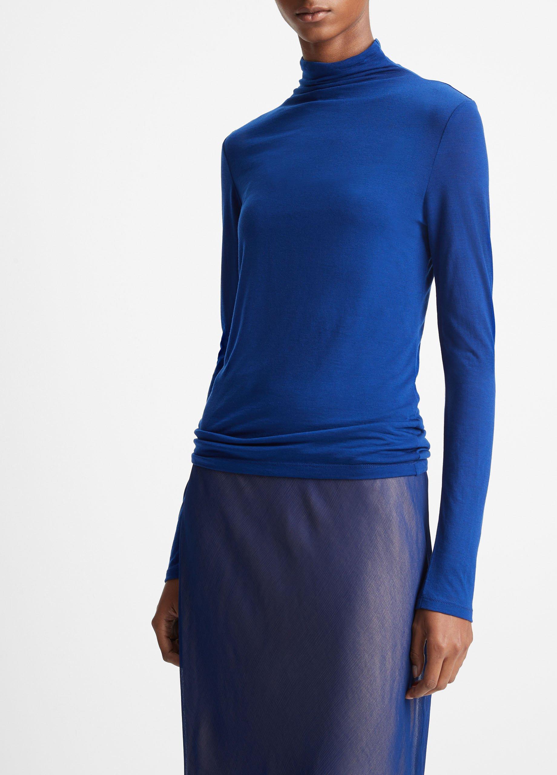 Sheer Long-Sleeve Turtleneck Top in Shirts & Tees