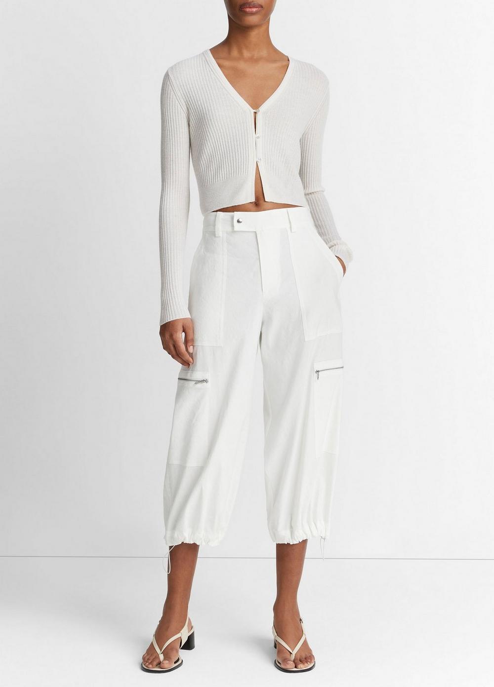 Low-Rise Cropped Parachute Pant, Off White, Size 0 Vince
