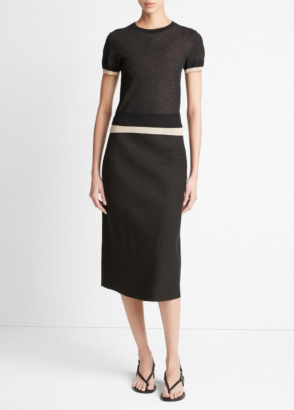 Easy Linen-Blend Slip Skirt, Black, Size 8 Vince