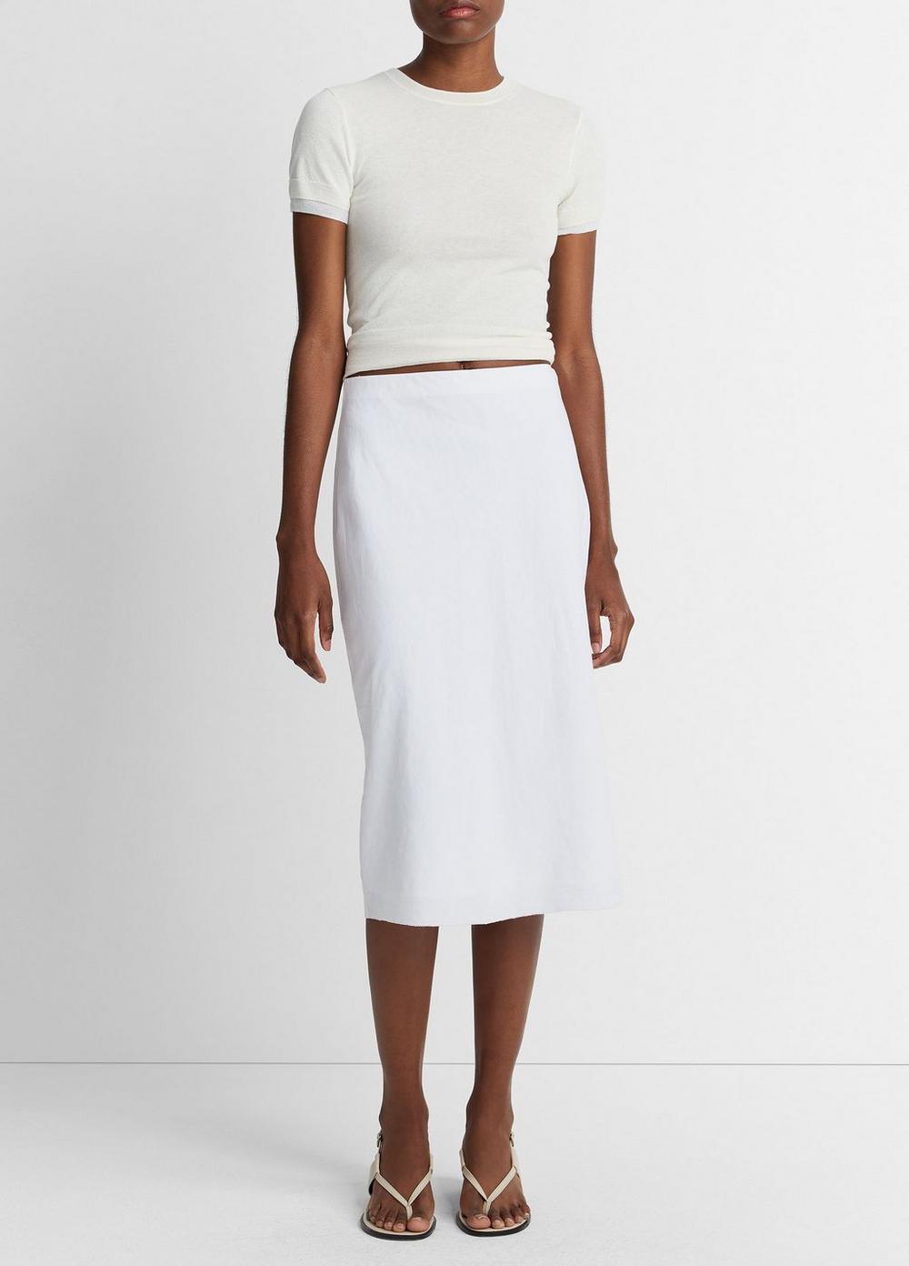 Easy Linen-Blend Slip Skirt, Optic White, Size 6 Vince