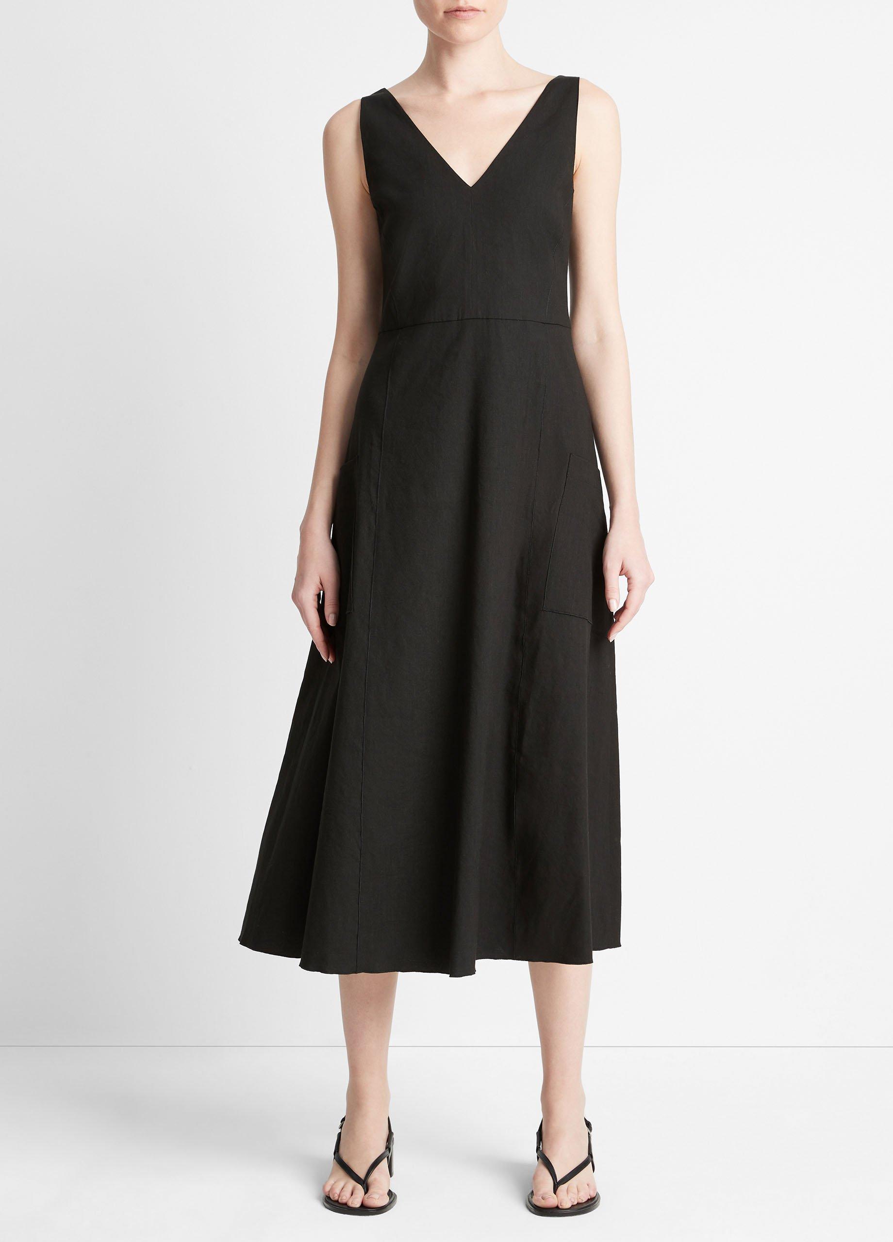 빈스 Vince Relaxed V-Neck Pocket Dress,BLACK