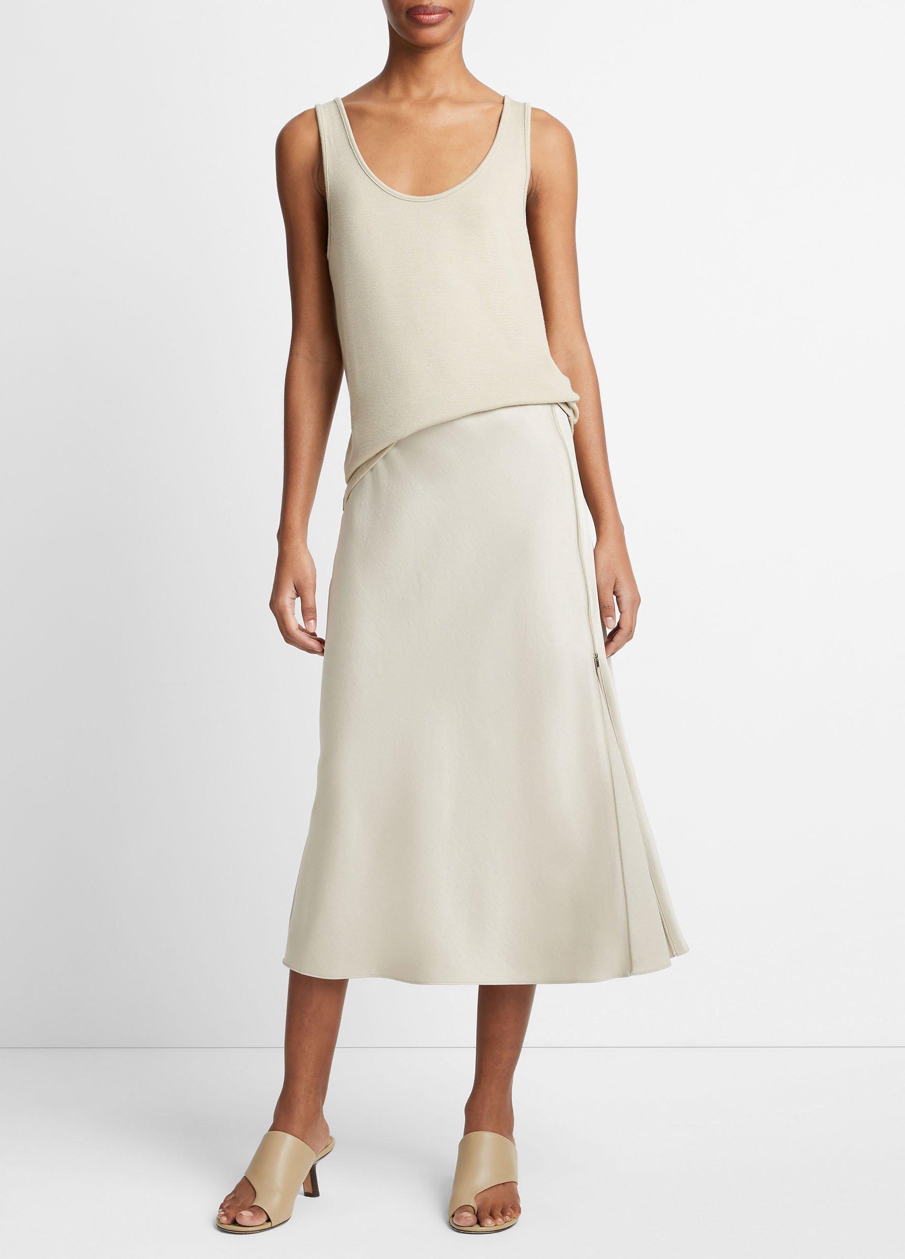 빈스 Vince Side-Zip Slip Skirt,LIGHT SEPIA