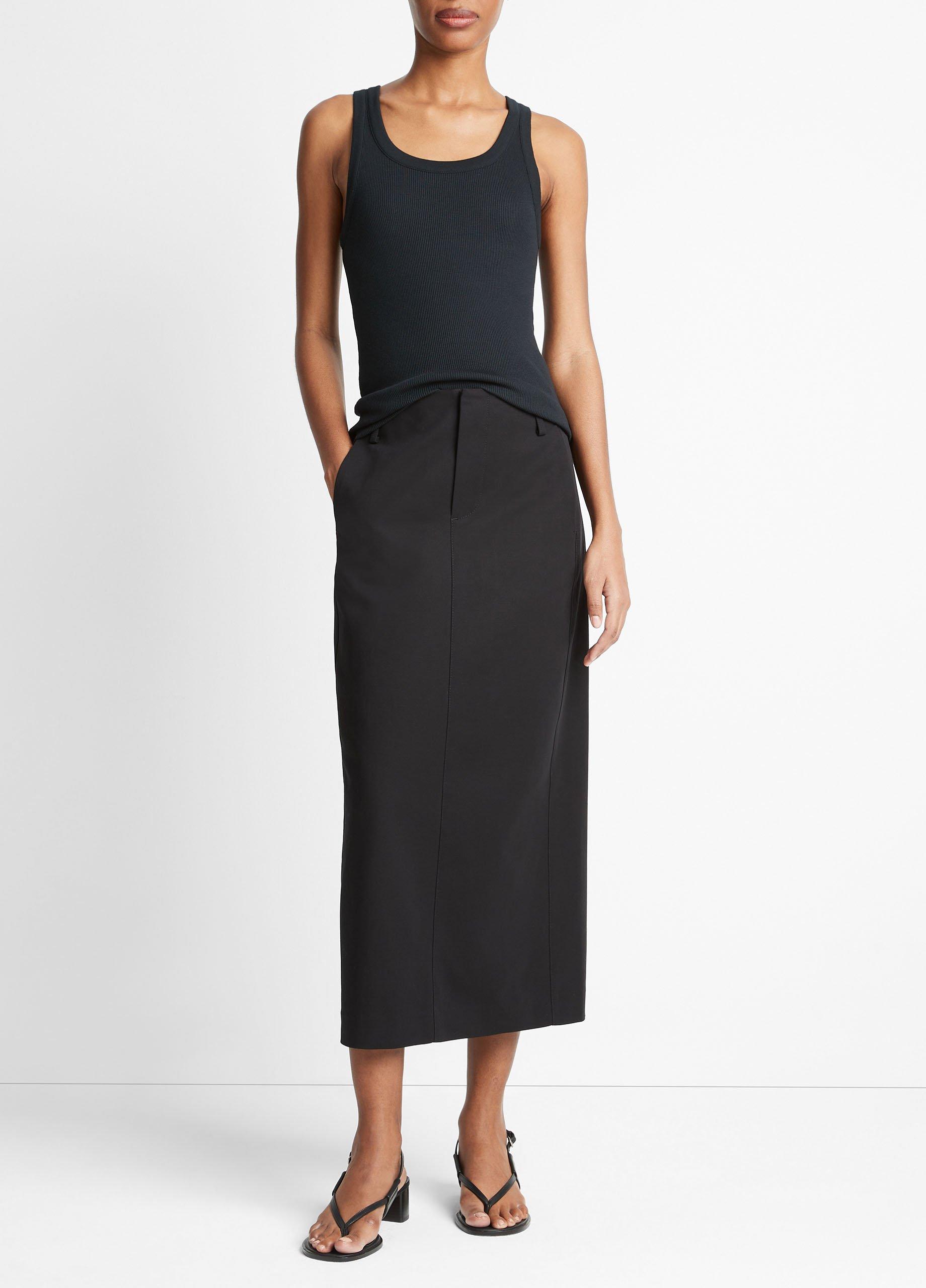 빈스 Vince Cotton Low-Rise Straight Trouser Skirt,BLACK