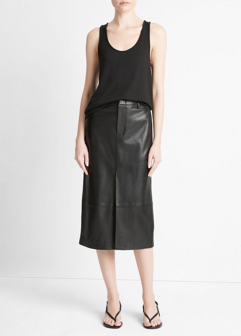 Leather Trouser Skirt, Black, Size 0 Vince