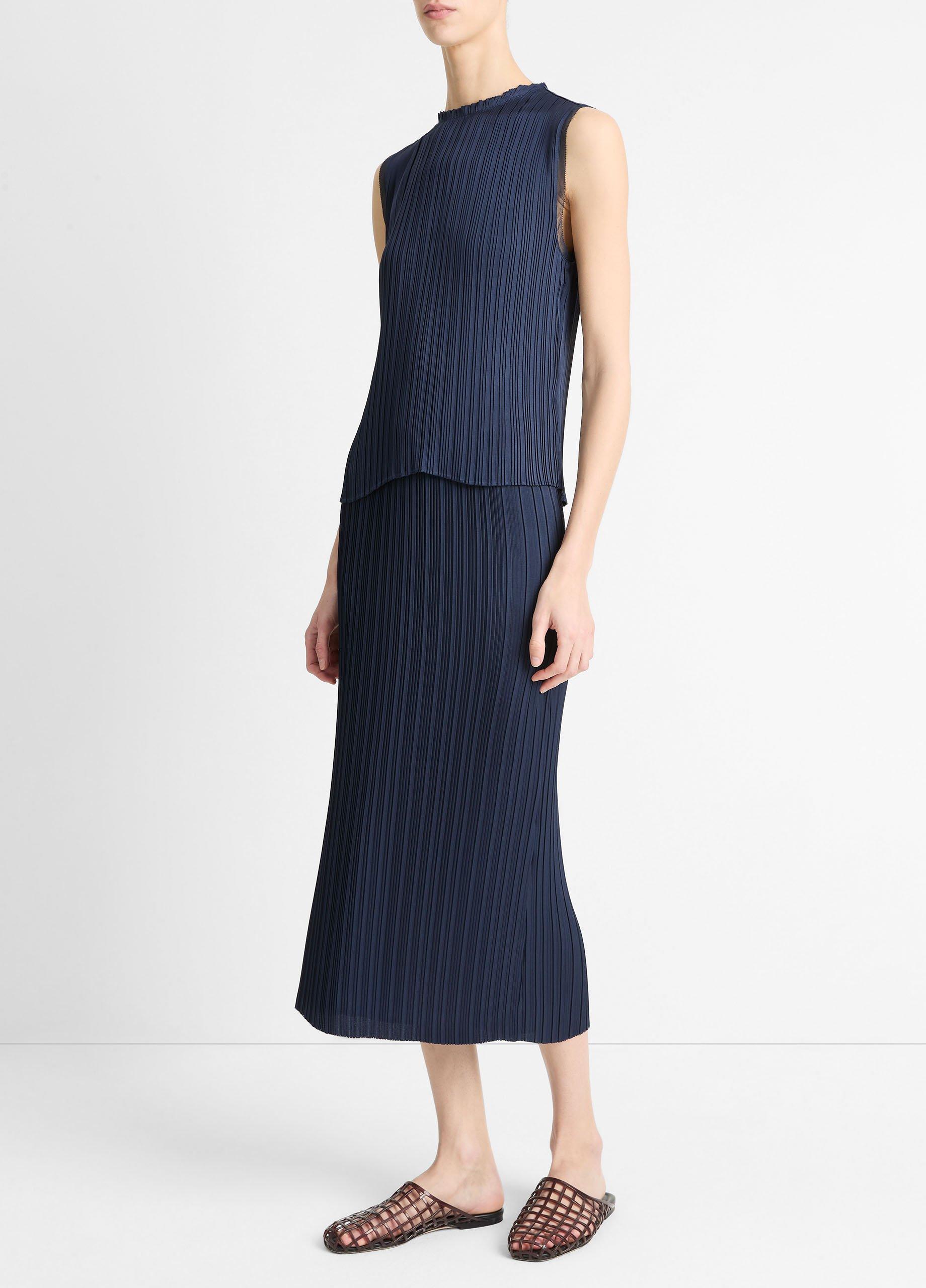 Pleated Satin Straight Pull-On Skirt in Vince Products Women