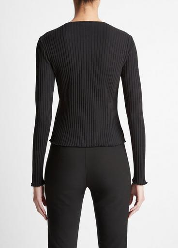 Ribbed Snap-Front Long-Sleeve Top image number 3