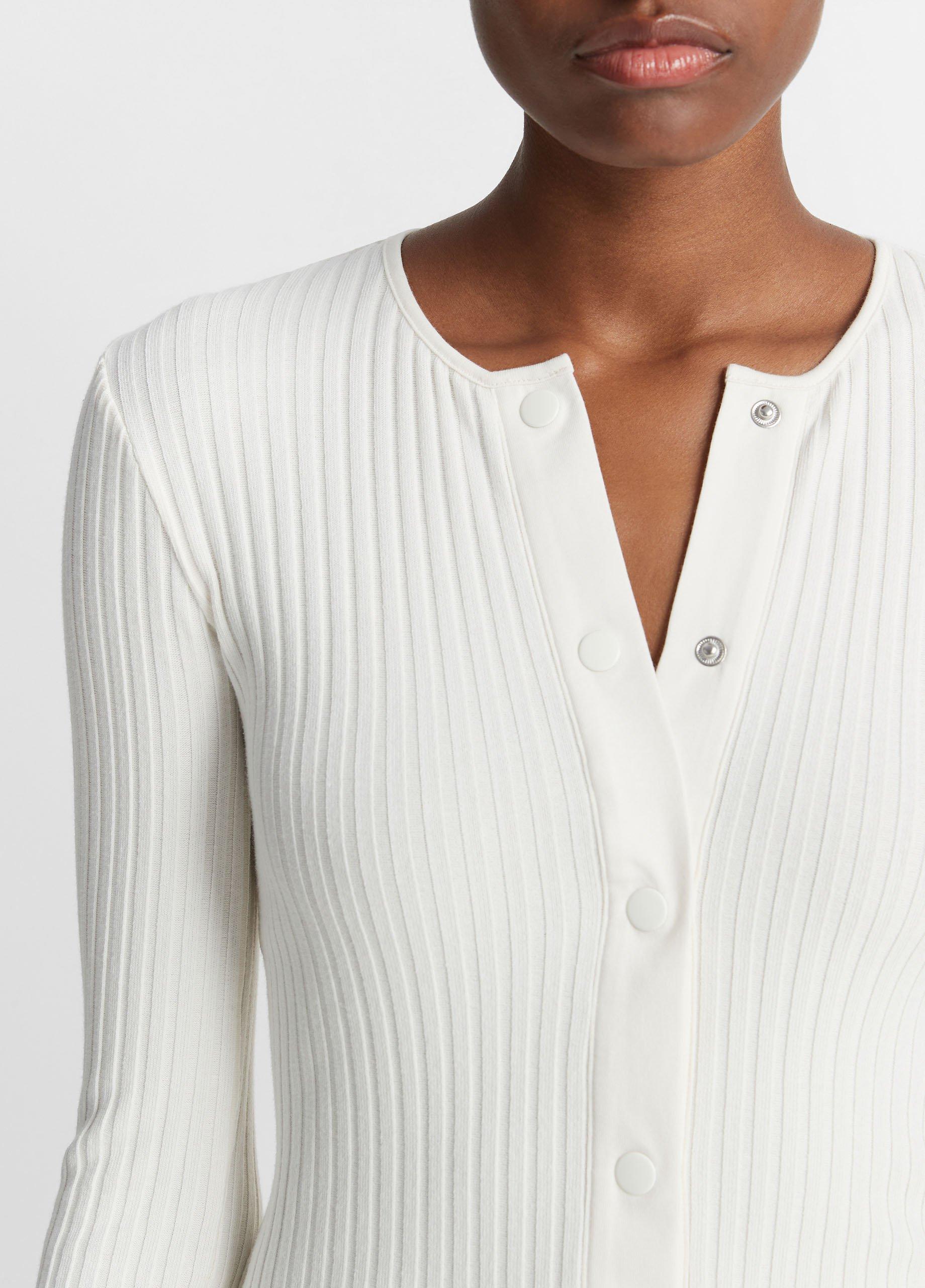 Ribbed Snap-Front Long-Sleeve Top in Shirts & Tees | Vince