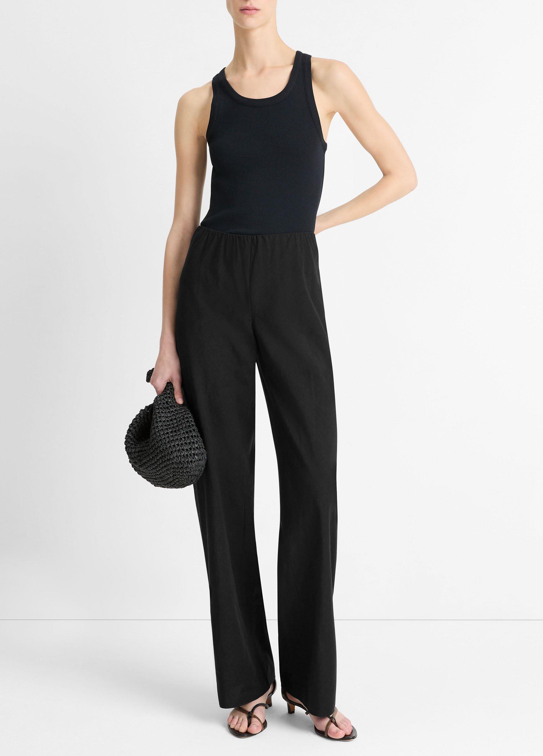 빈스 Vince Cotton-Blend High-Waist Bias Pant,BLACK