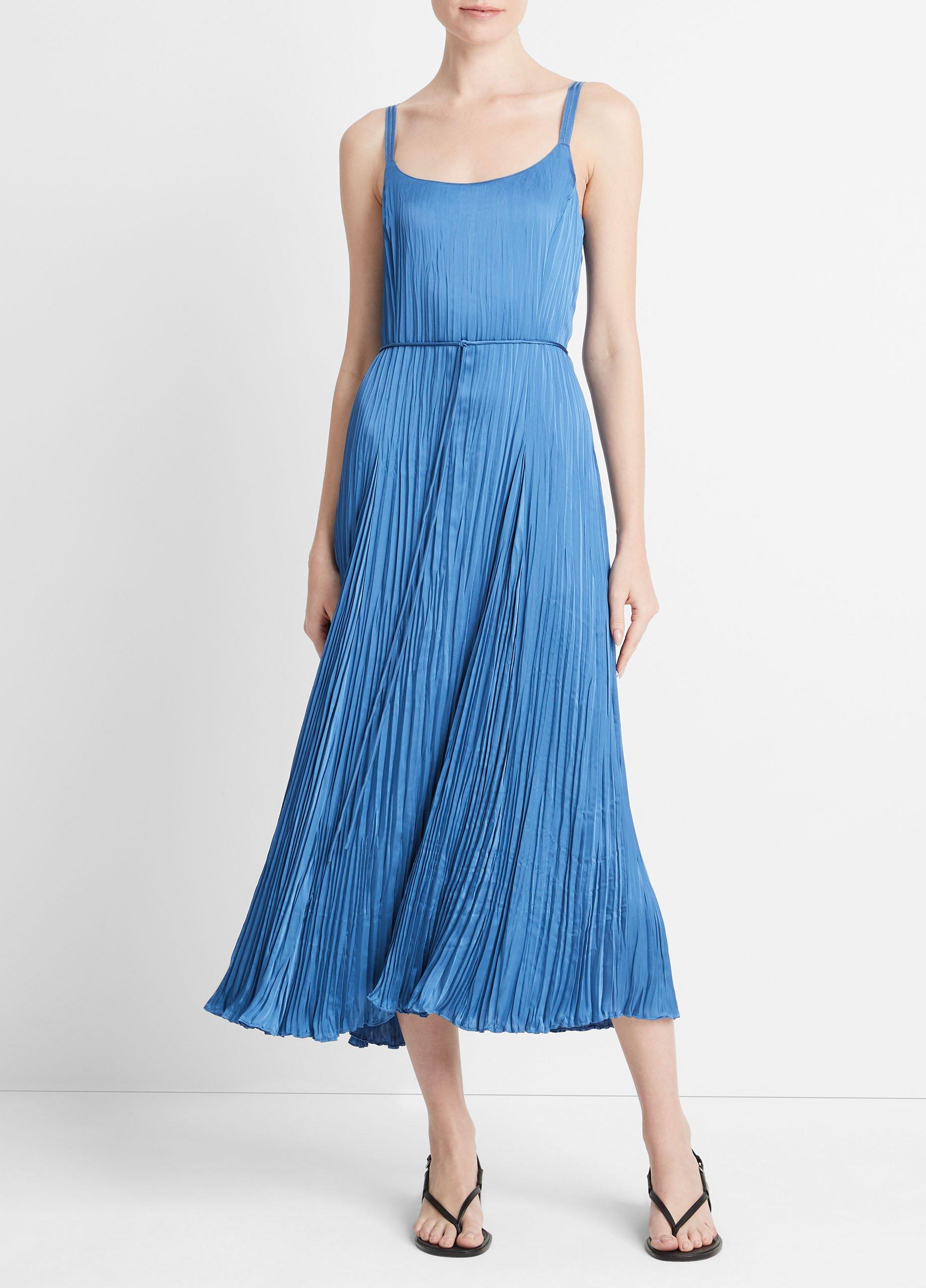 빈스 Vince Crushed Relaxed Slip Dress,CADET BLUE