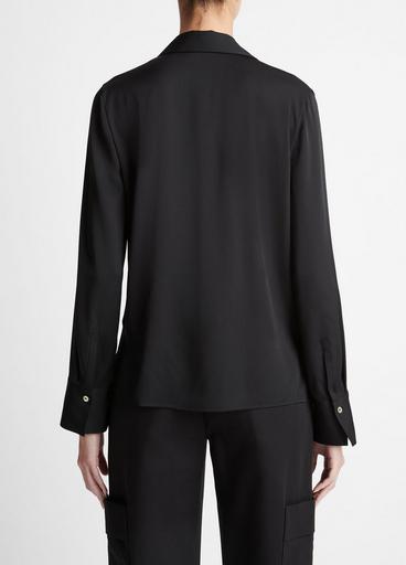 Stretch-Silk Long-Sleeve Polo Blouse image number 3
