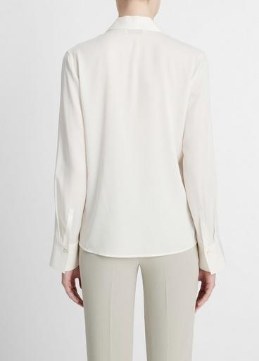 Stretch-Silk Long-Sleeve Polo Blouse image number 3