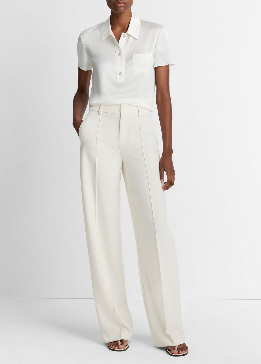 Silk Short-Sleeve Polo Shirt, Off White, Size XXS Vince