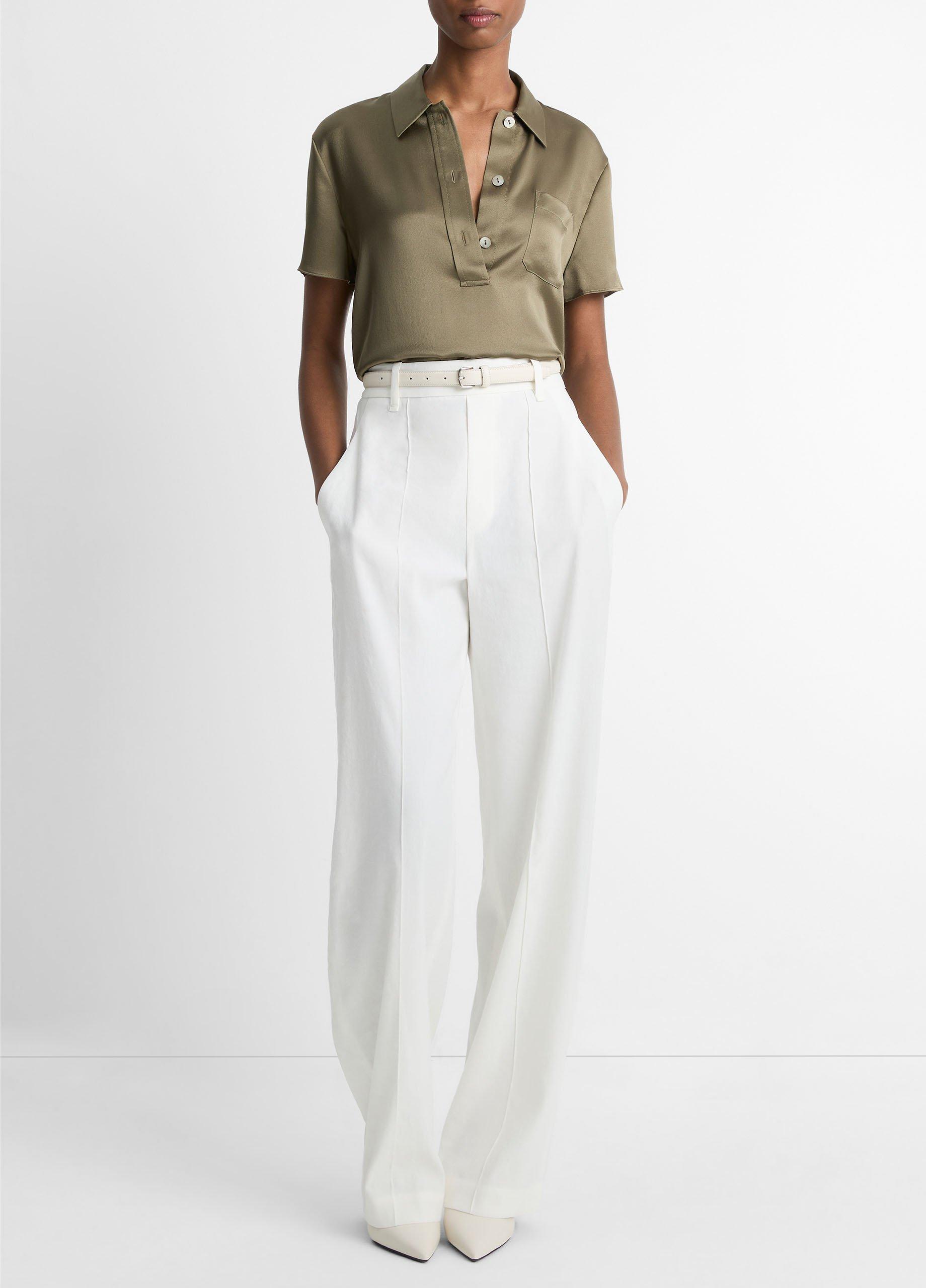 Silk Short-Sleeve Polo Shirt in Vince Products Women | Vince