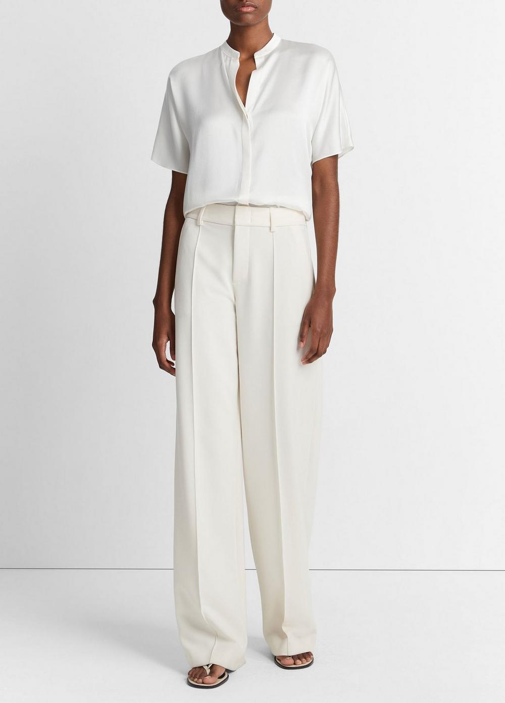 Silk Dolman Short-Sleeve Blouse, Off White, Size L Vince