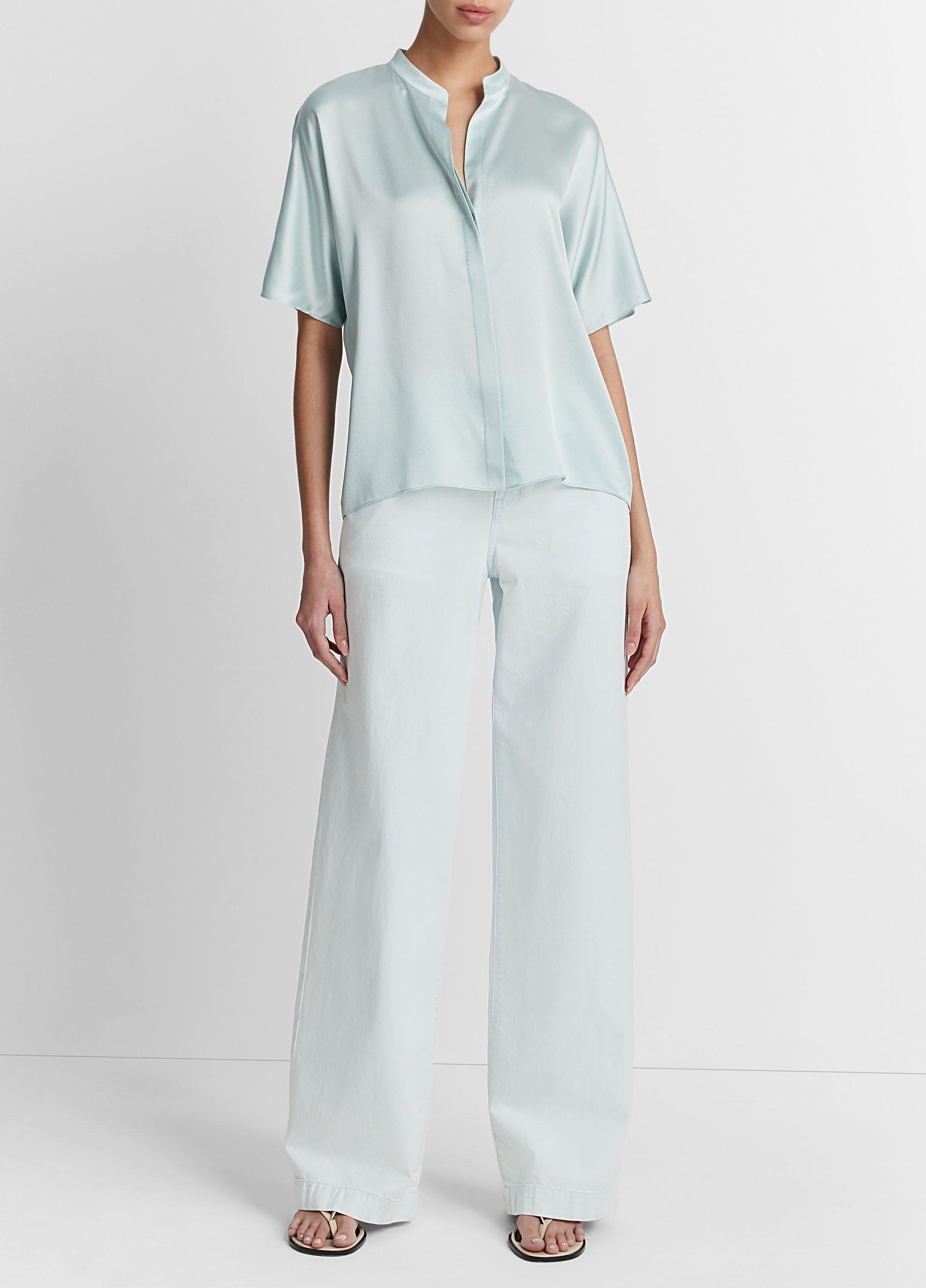 빈스 Vince Silk Dolman Short-Sleeve Blouse,SEA STAR