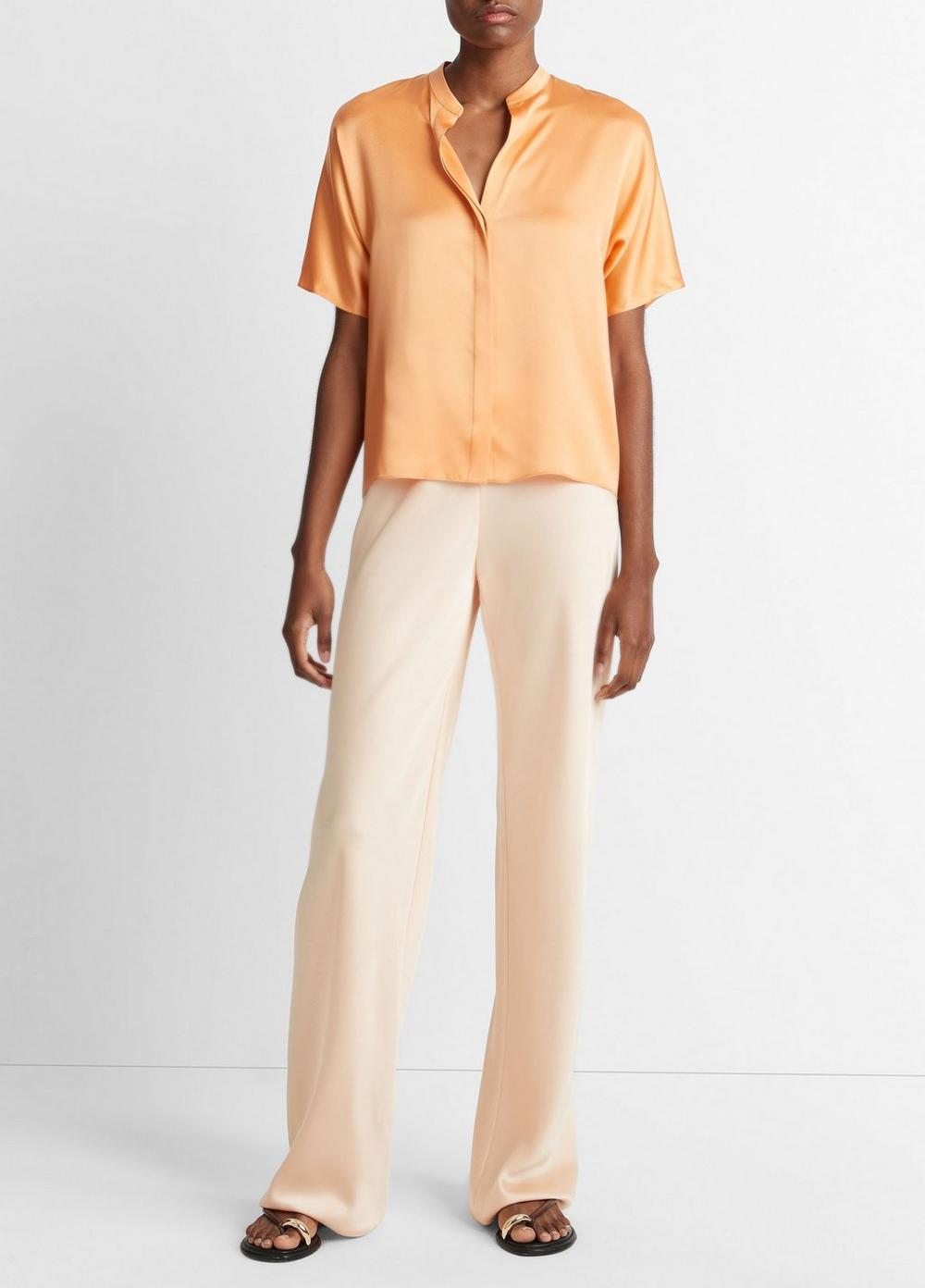 Silk Dolman Short-Sleeve Blouse, Kumquat, Size XS Vince