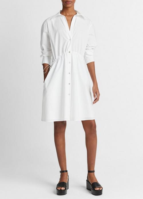 빈스 Vince Cotton Drawcord Ruched Shirt Dress,OPTIC WHITE