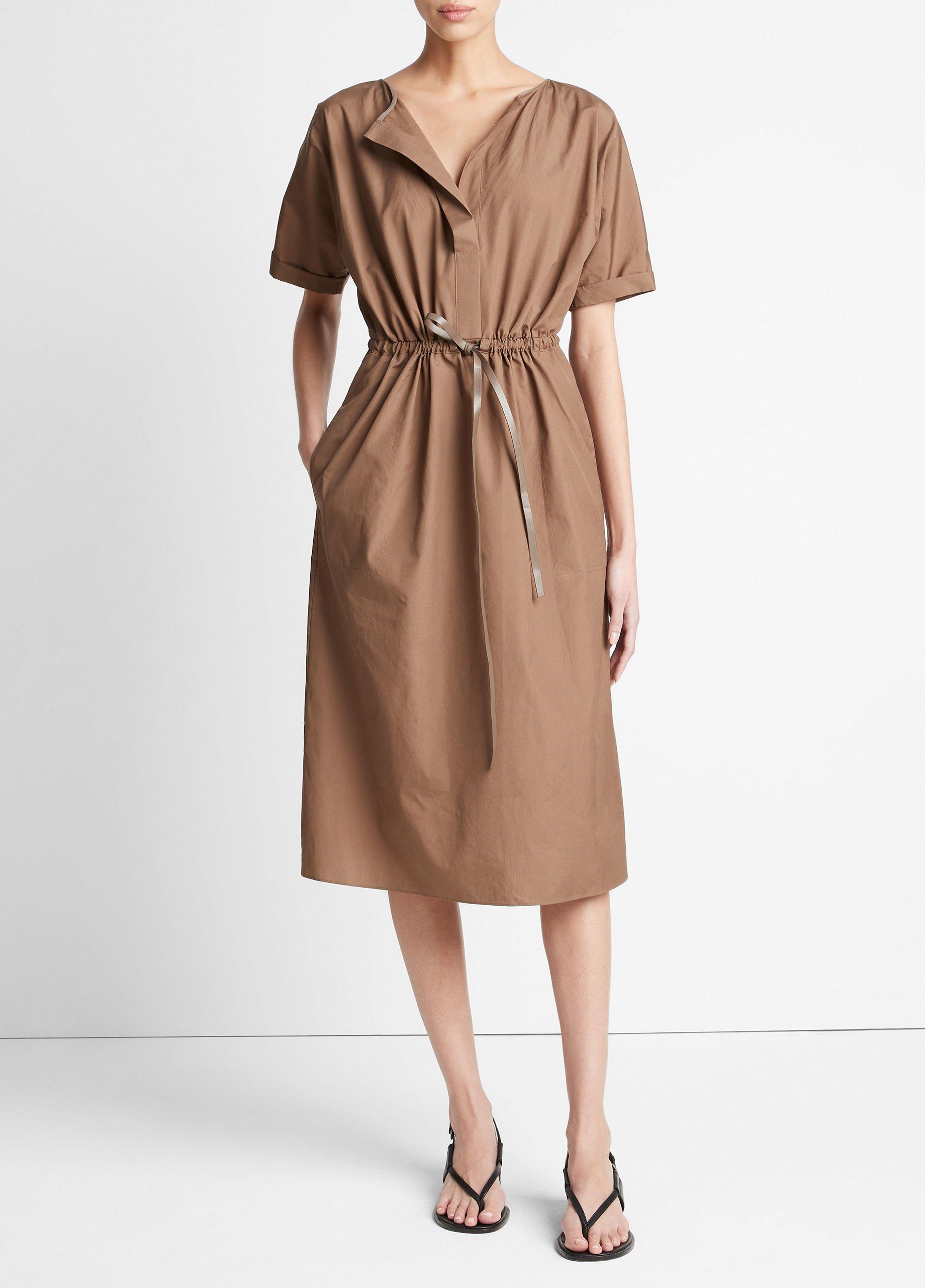 빈스 Vince Cotton Belted Dolman-Sleeve Dress,EARTHEN