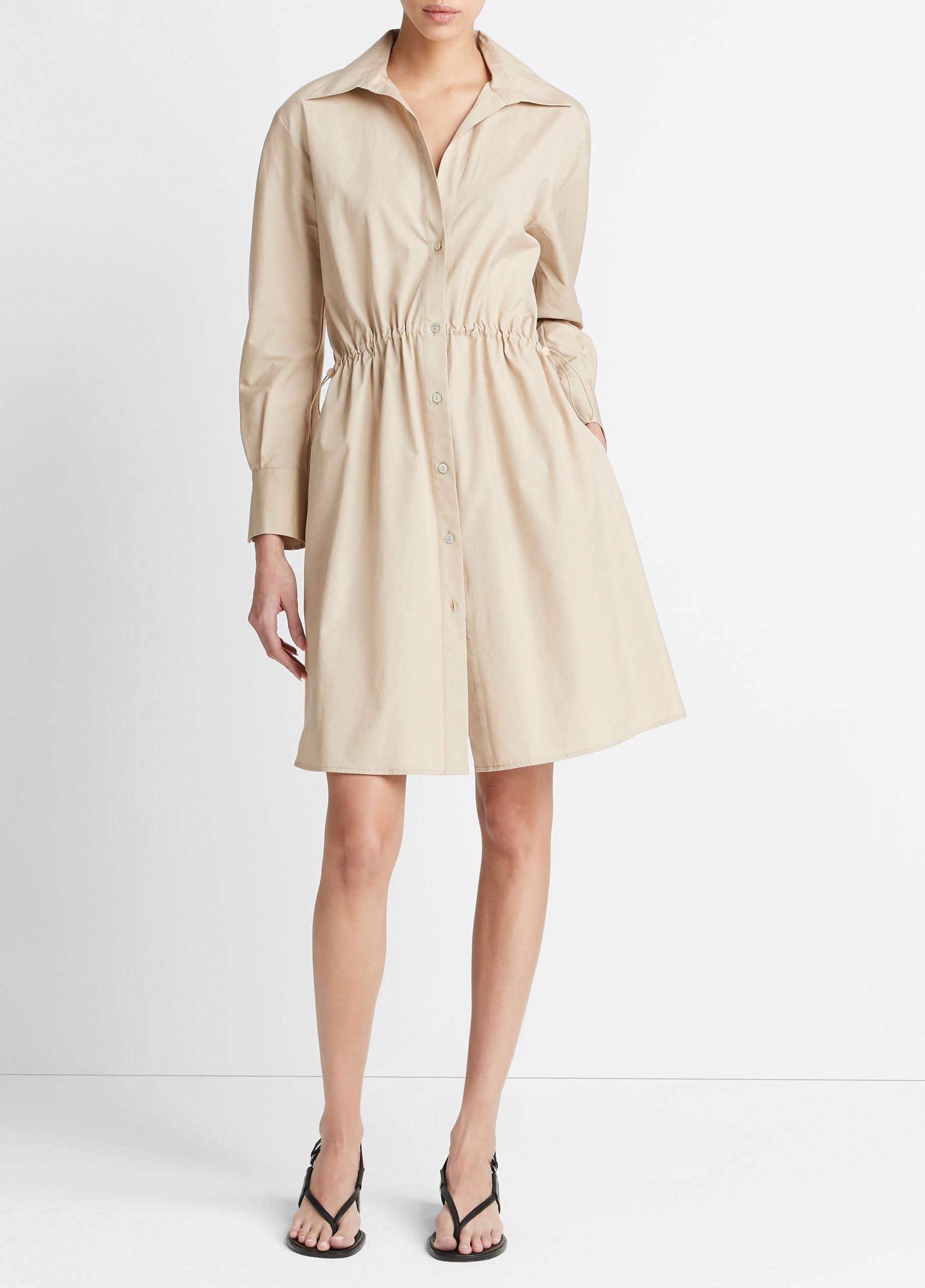 빈스 Vince Cotton Drawcord Ruched Shirt Dress,WHITE OAK