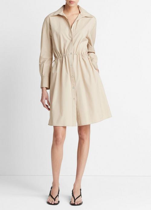 Cotton Drawcord Ruched Shirt Dress
