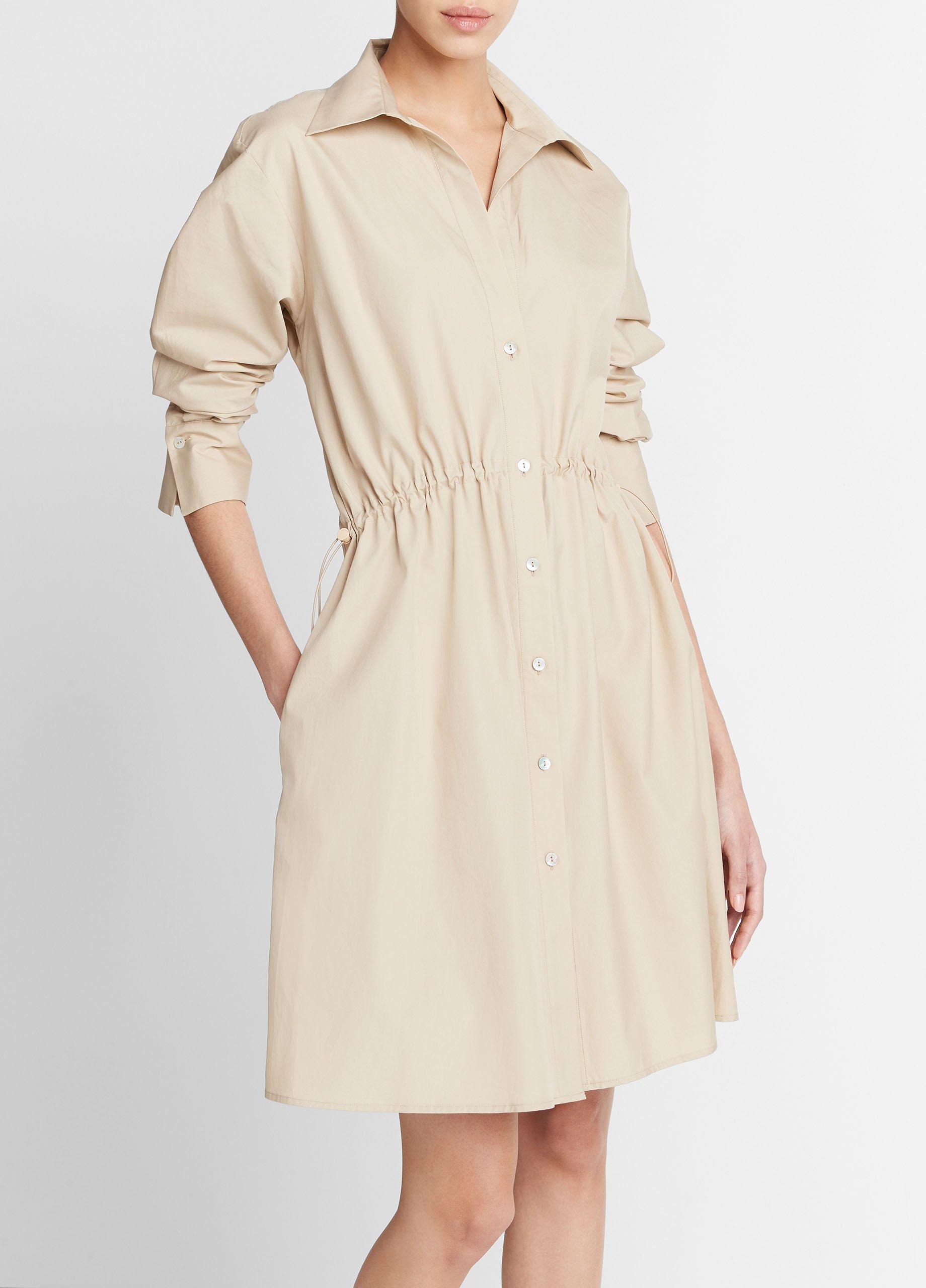 Cotton Drawcord Ruched Shirt Dress in Dresses Skirts Vince