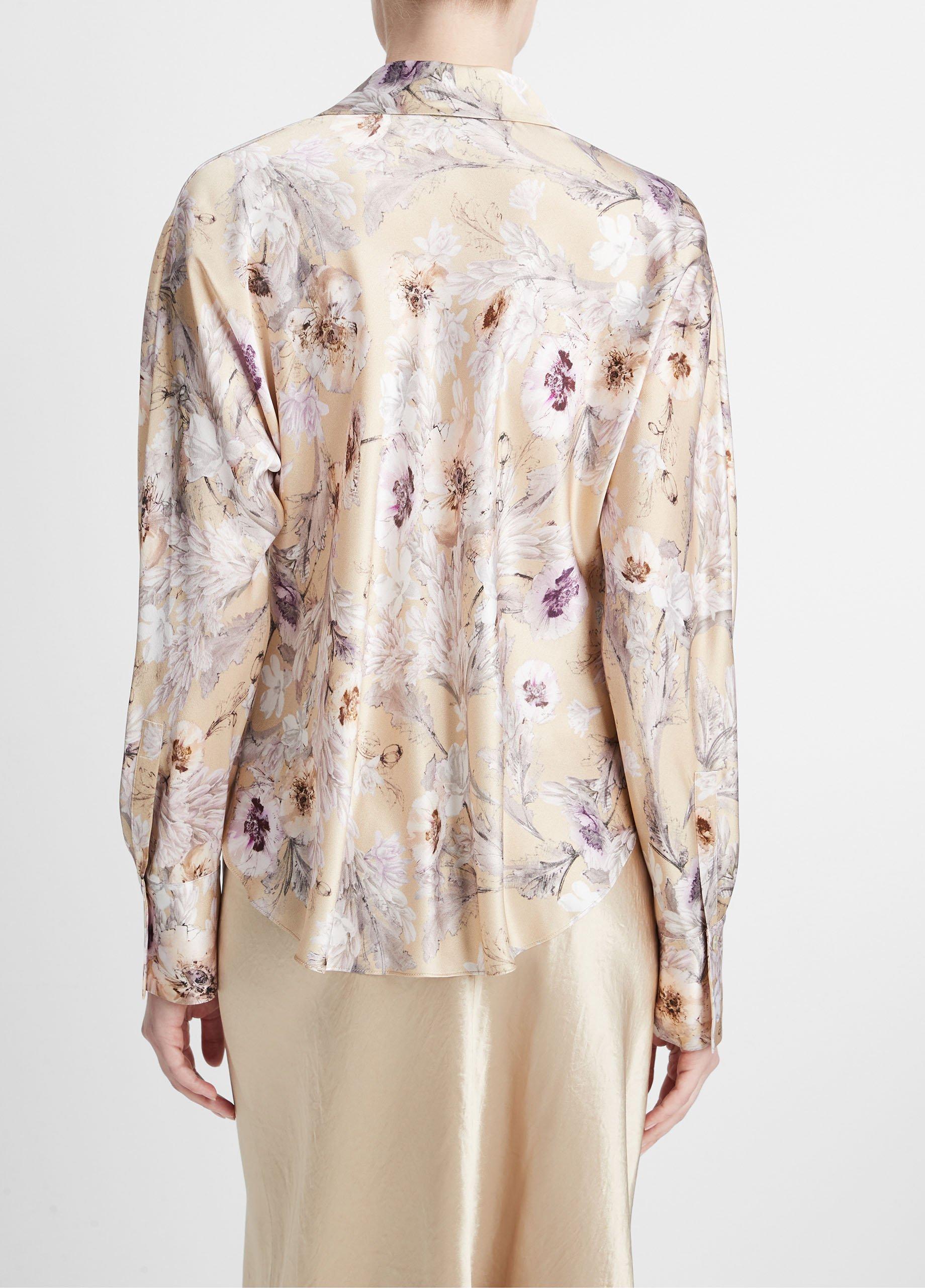 Wild Flower Silk Bias Long-Sleeve Blouse in Shirts & Tees | Vince