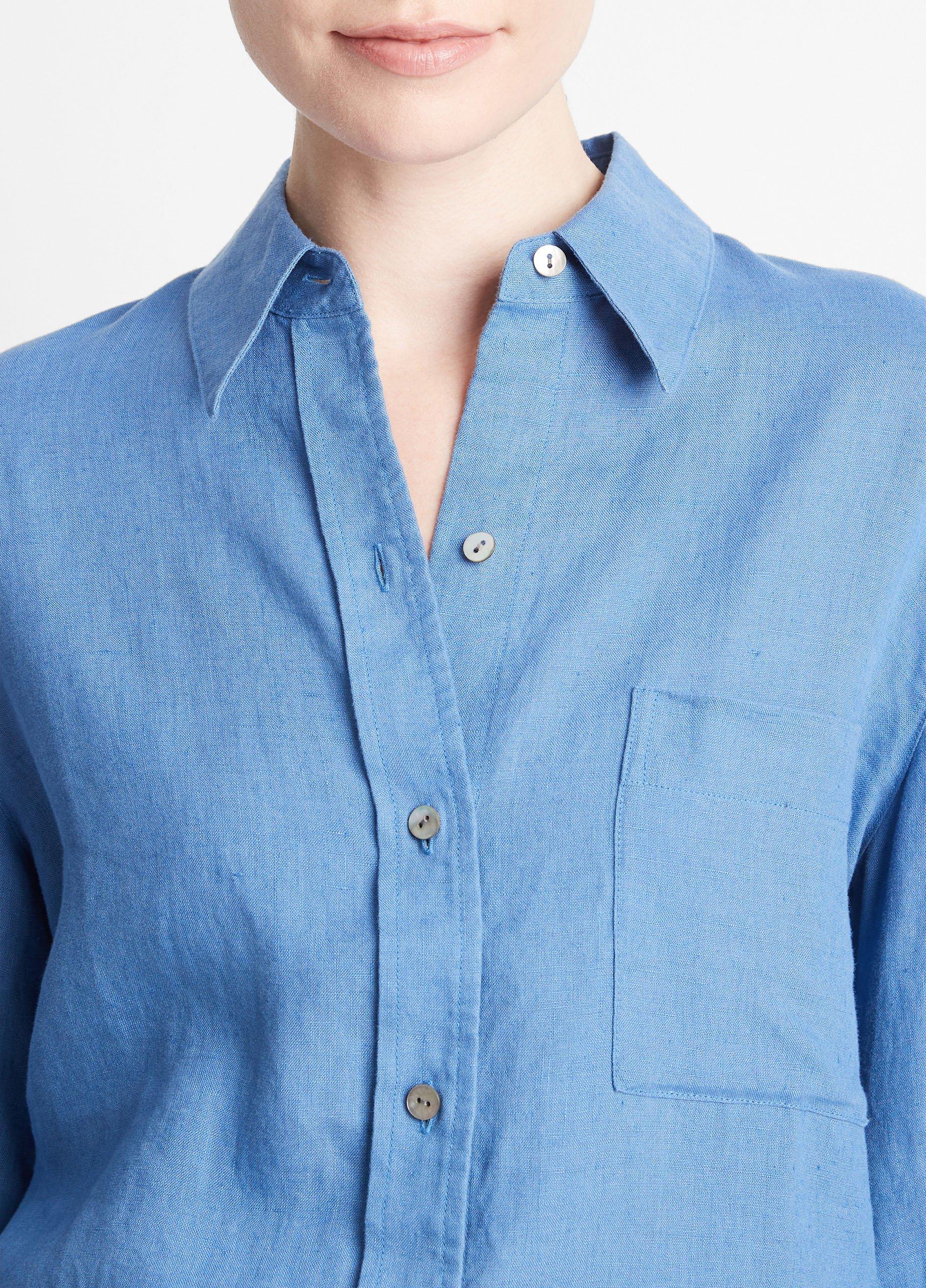 Linen Easy Button-Front Shirt in Shirts & Tees | Vince