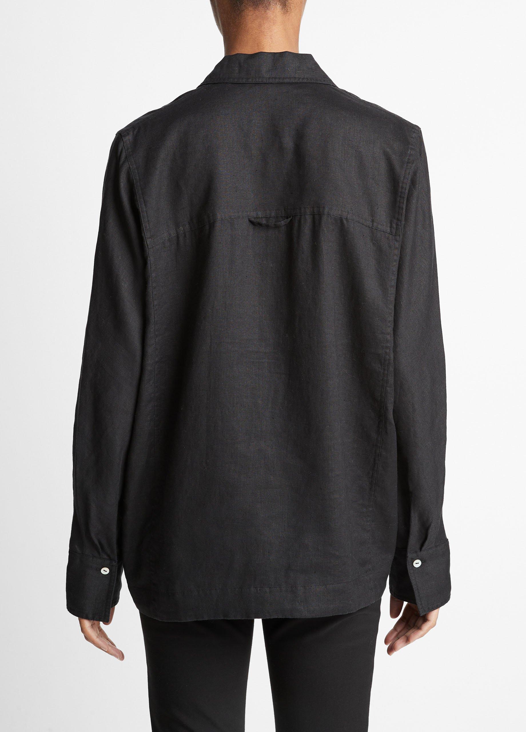 Linen Relaxed Kangaroo-Pocket Pullover Shirt in Long Sleeve | Vince