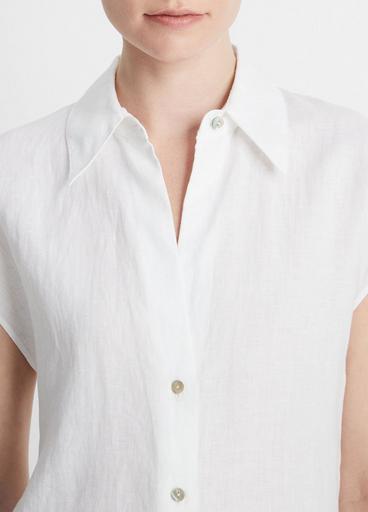 Linen Cap-Sleeve Button-Front Blouse image number 1