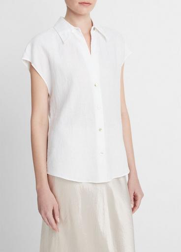 Linen Cap-Sleeve Button-Front Blouse image number 2
