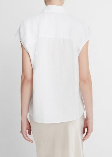 Linen Cap-Sleeve Button-Front Blouse image number 3