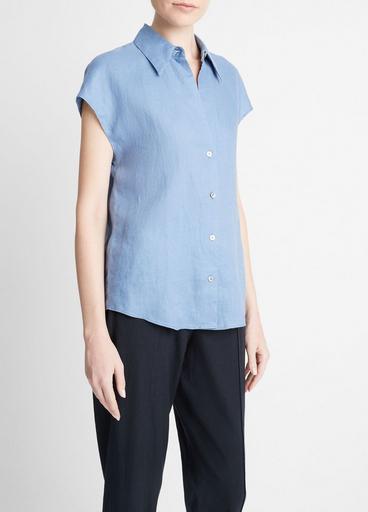 Linen Cap-Sleeve Button-Front Blouse image number 2