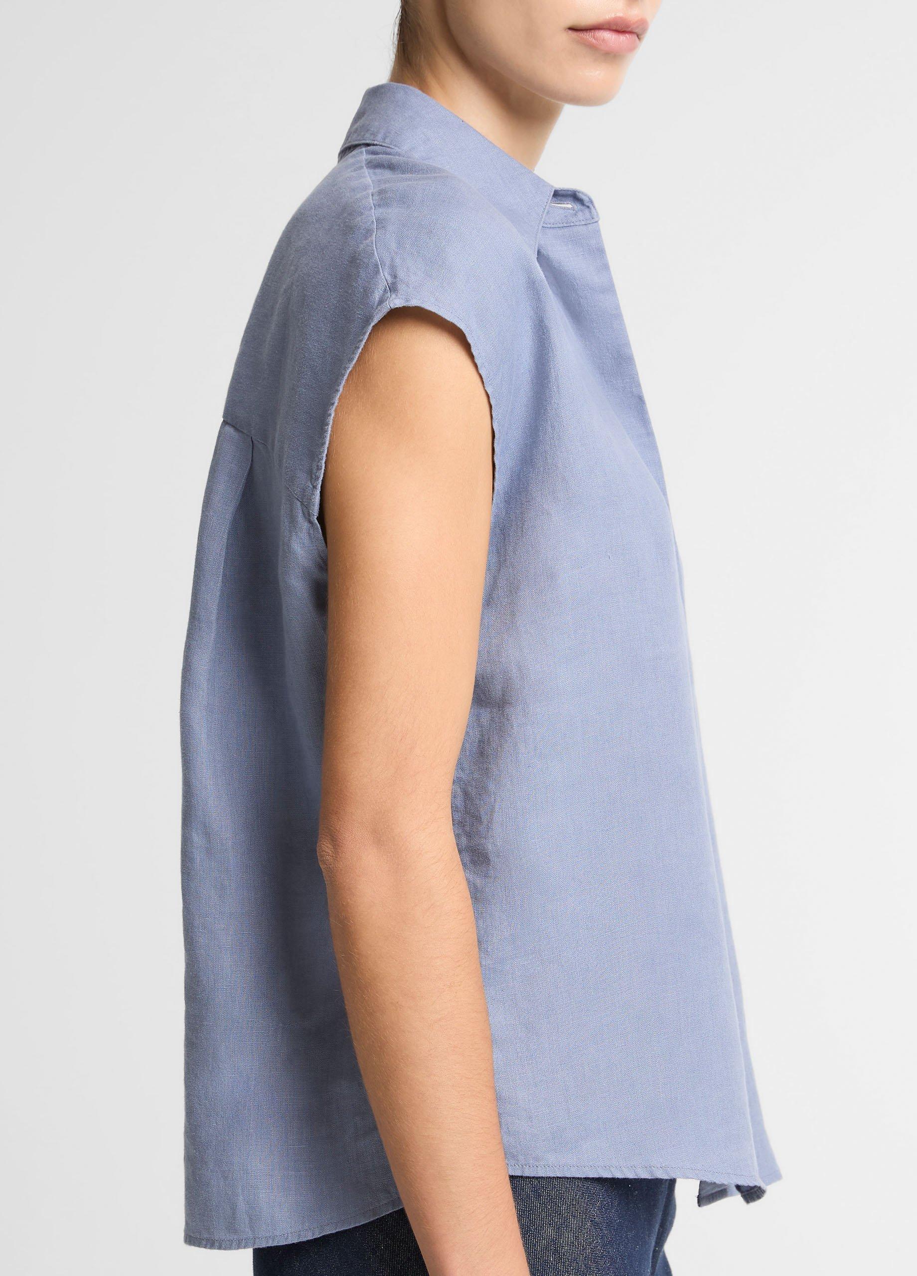 Linen Cap-Sleeve Button-Front Blouse image number 1