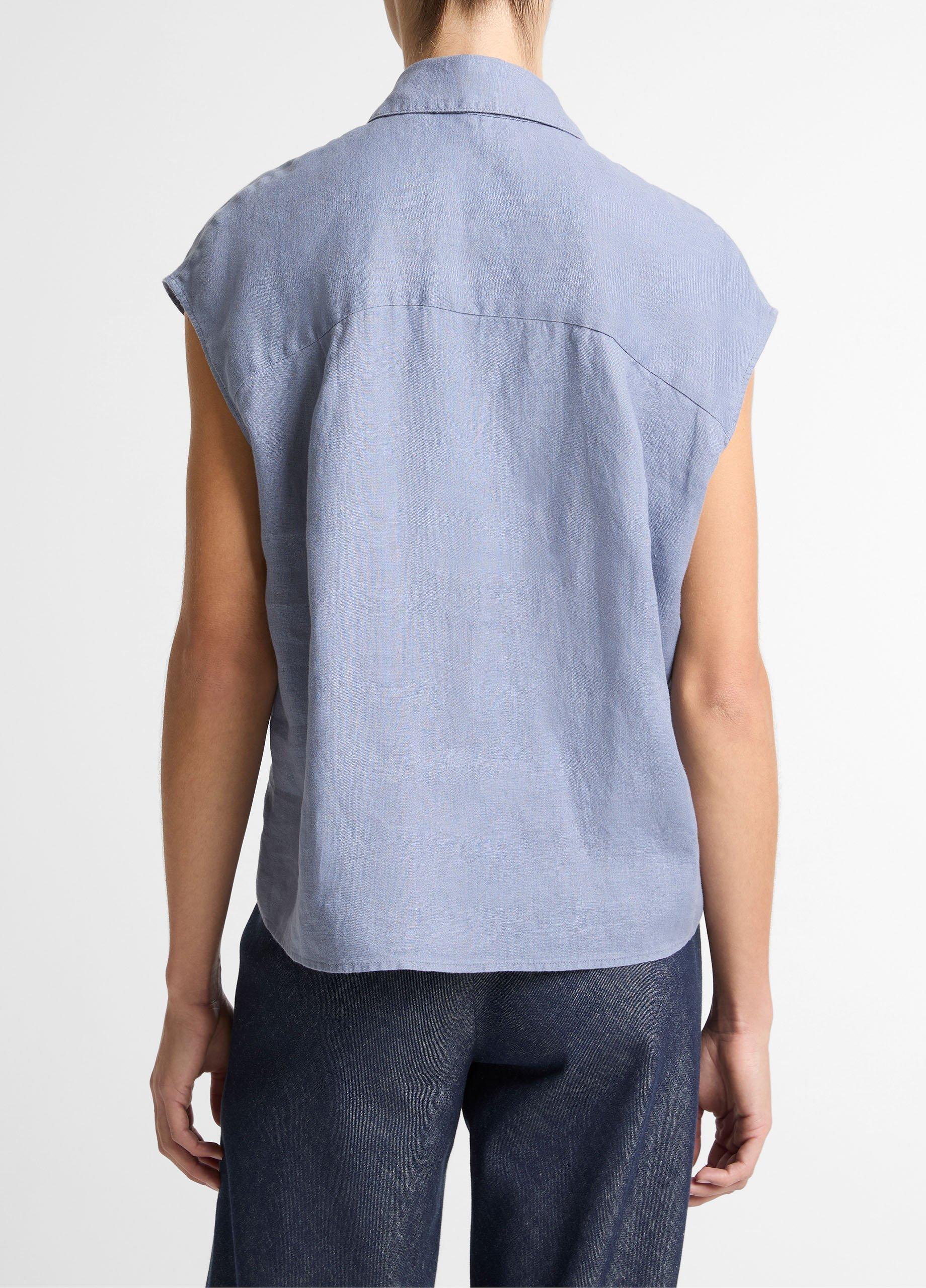 Linen Cap-Sleeve Button-Front Blouse image number 2