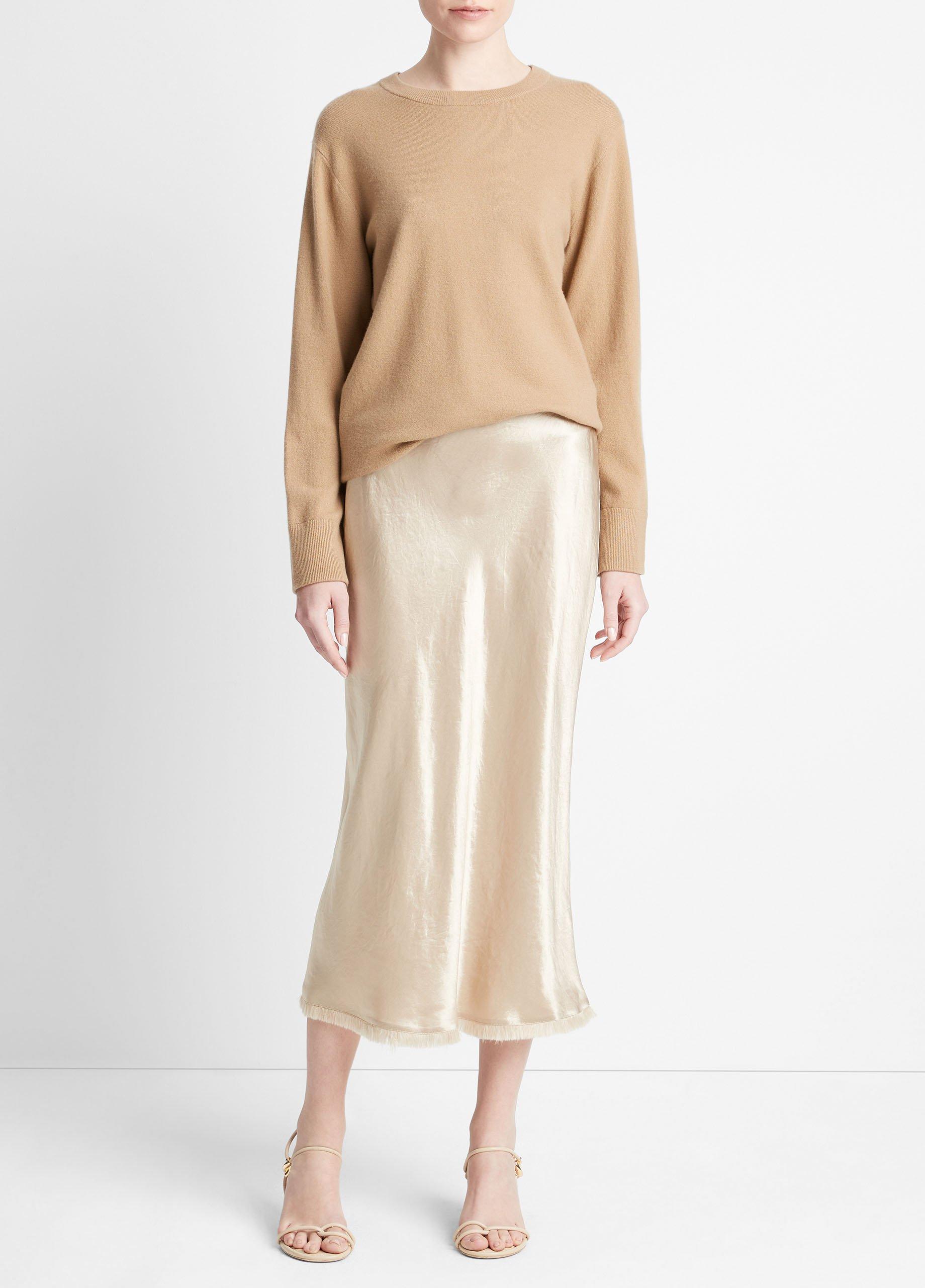 Satin Frayed-Edge Bias Skirt in Skirts | Vince