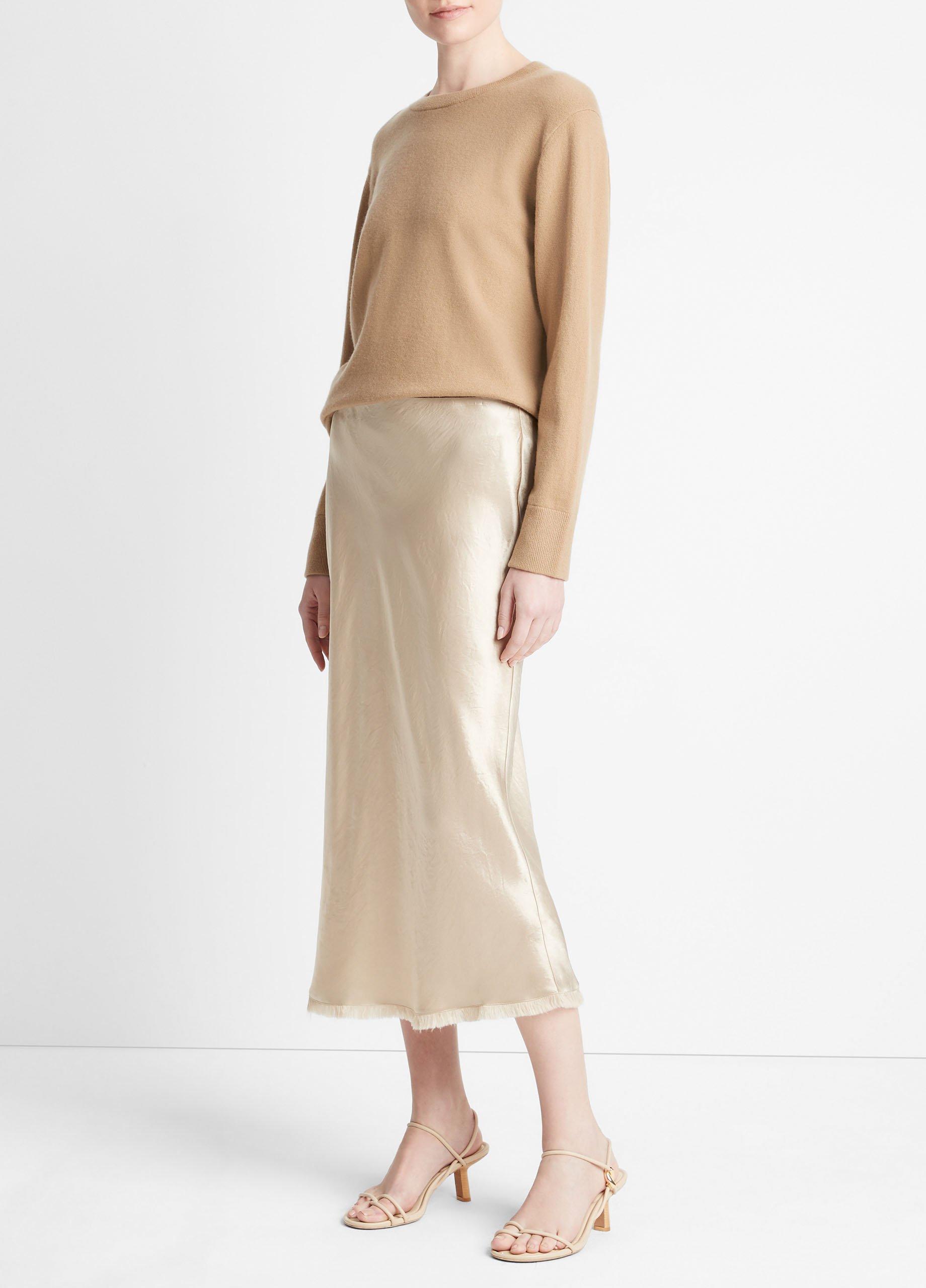 Satin Frayed-Edge Bias Skirt image number 2