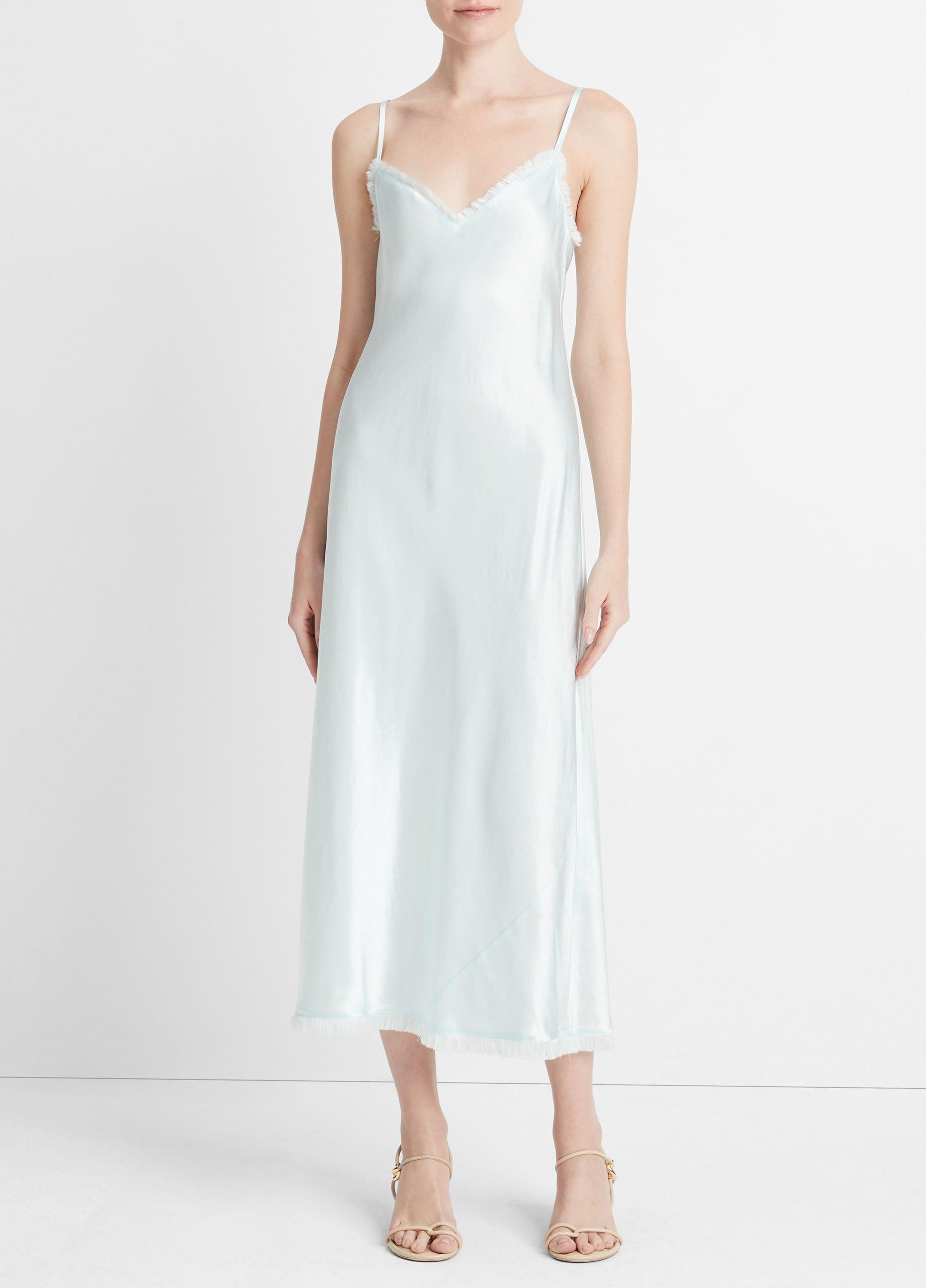 Satin Frayed-Edge Bias Camisole Dress in Dresses