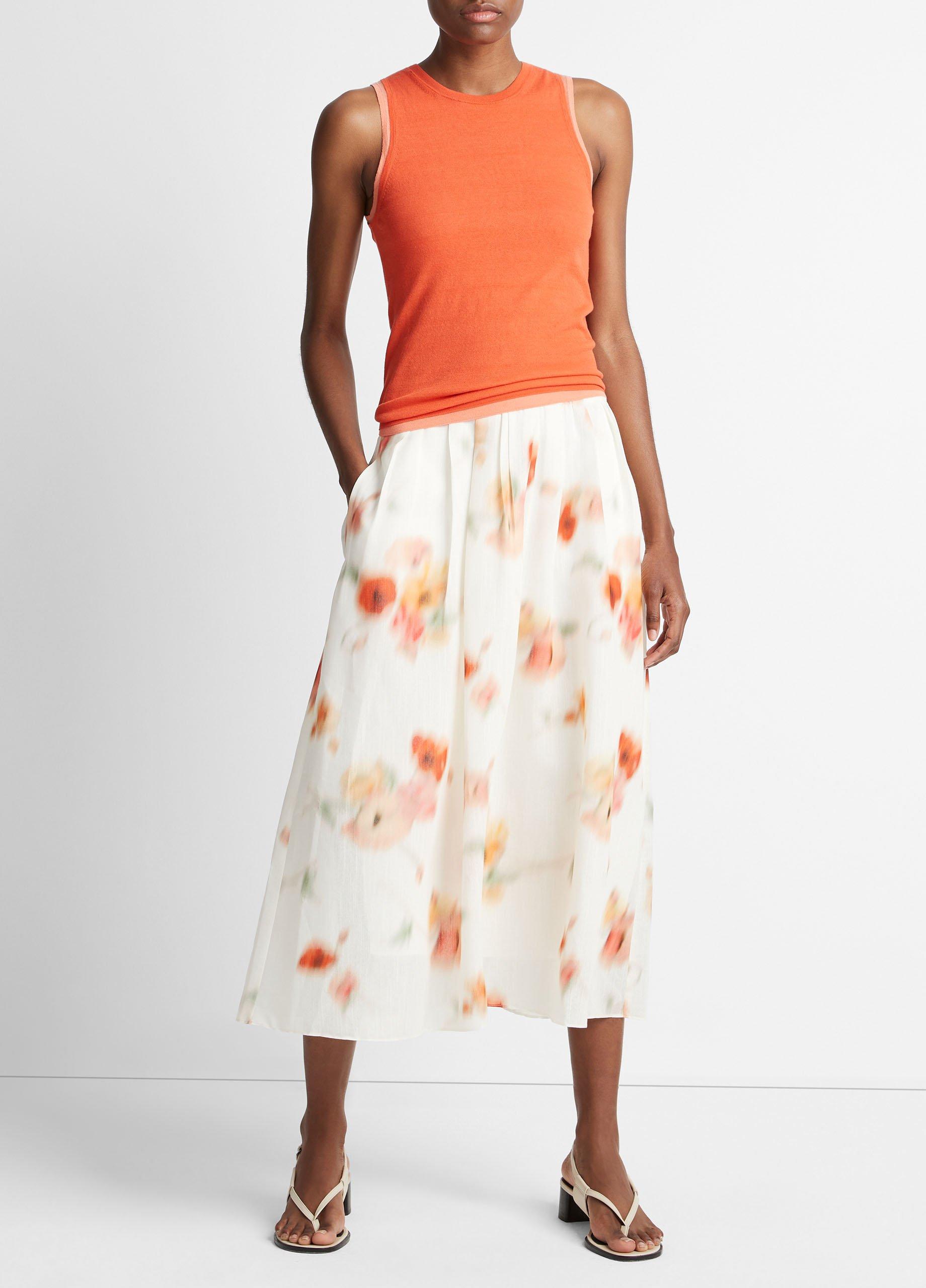 빈스 Vince Poppy Blur Gathered Skirt,CREAM DUSK