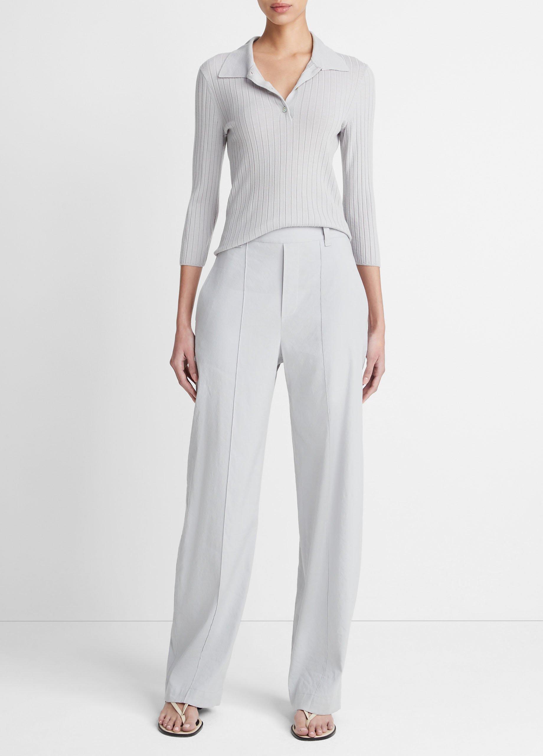 Ribbed Wool Three-Quarter-Sleeve Polo Sweater image number 0