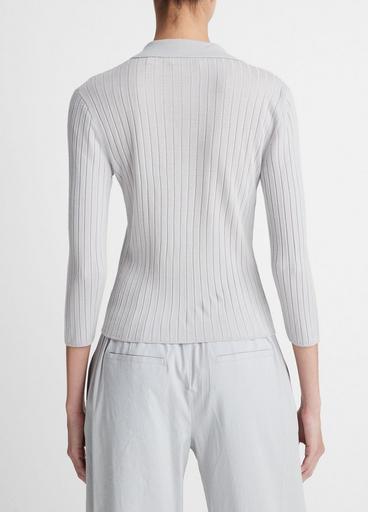 Ribbed Wool Three-Quarter-Sleeve Polo Sweater image number 3