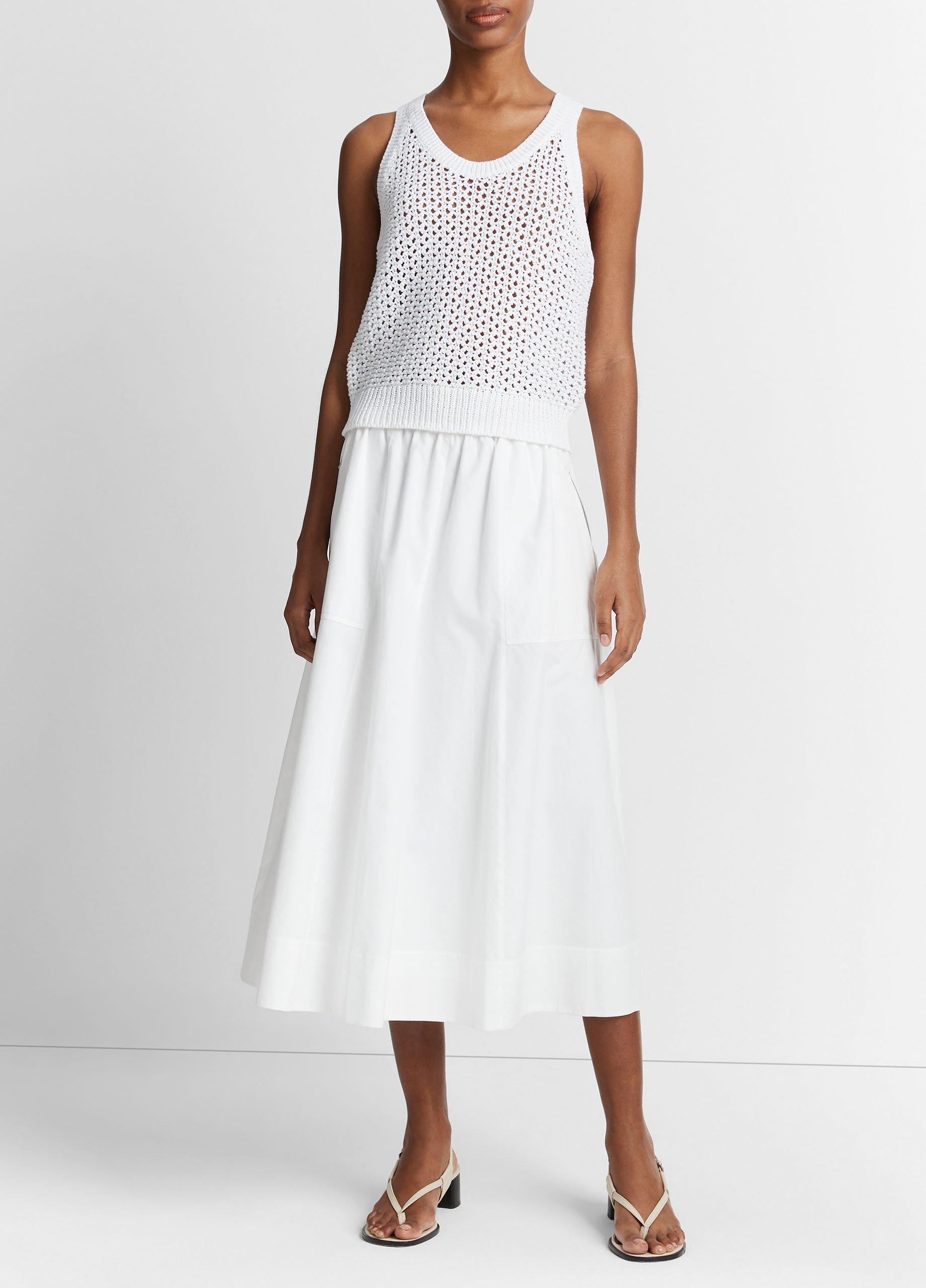 빈스 Vince Mesh-Stitch Cotton Sweater Tank,OPTIC WHITE