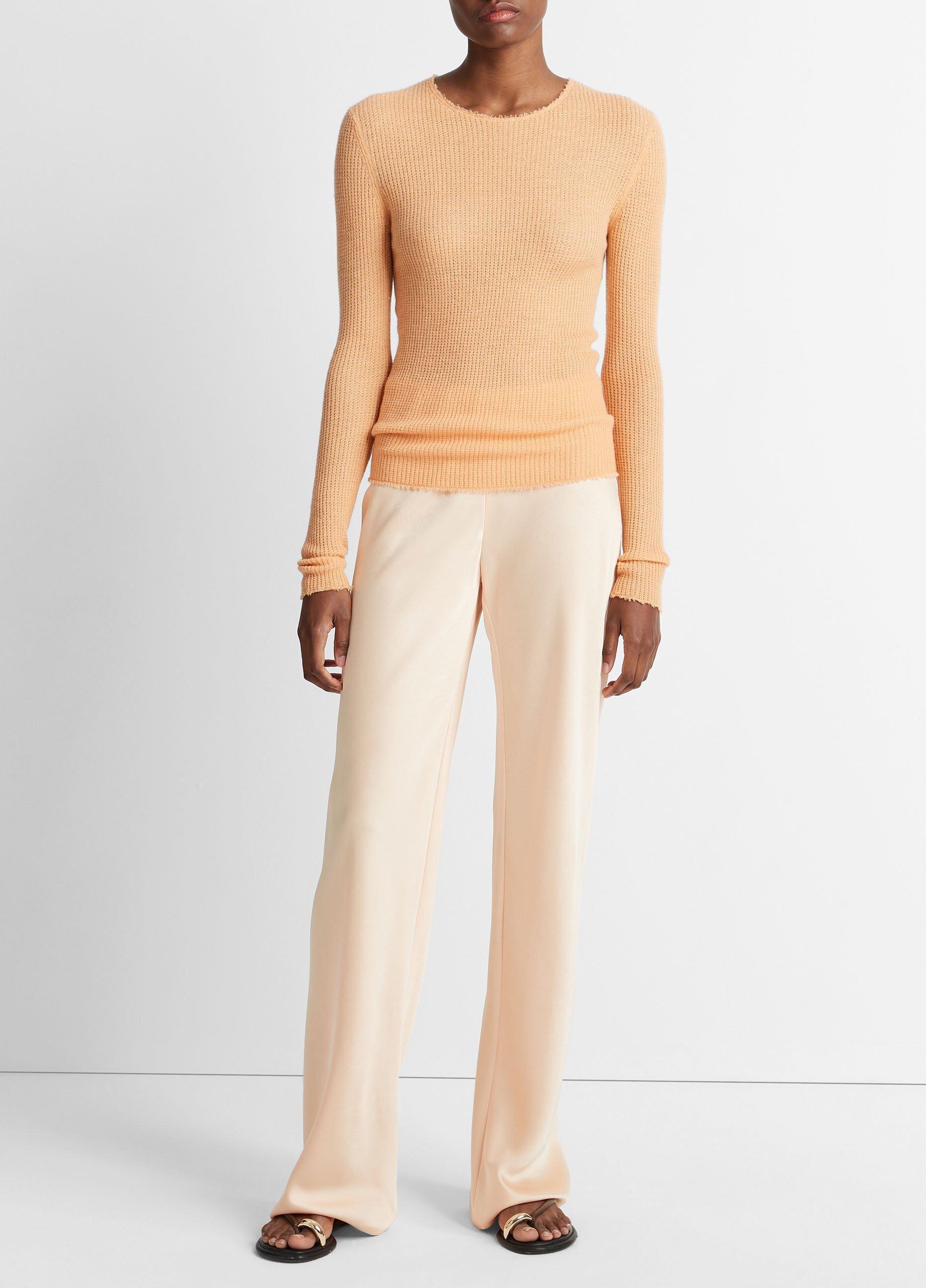 빈스 Vince Waffle-Stitched Cashmere-Silk Sweater,CANTALOUPE