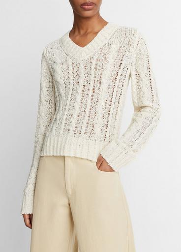 Textured Cable V-Neck Sweater image number 2